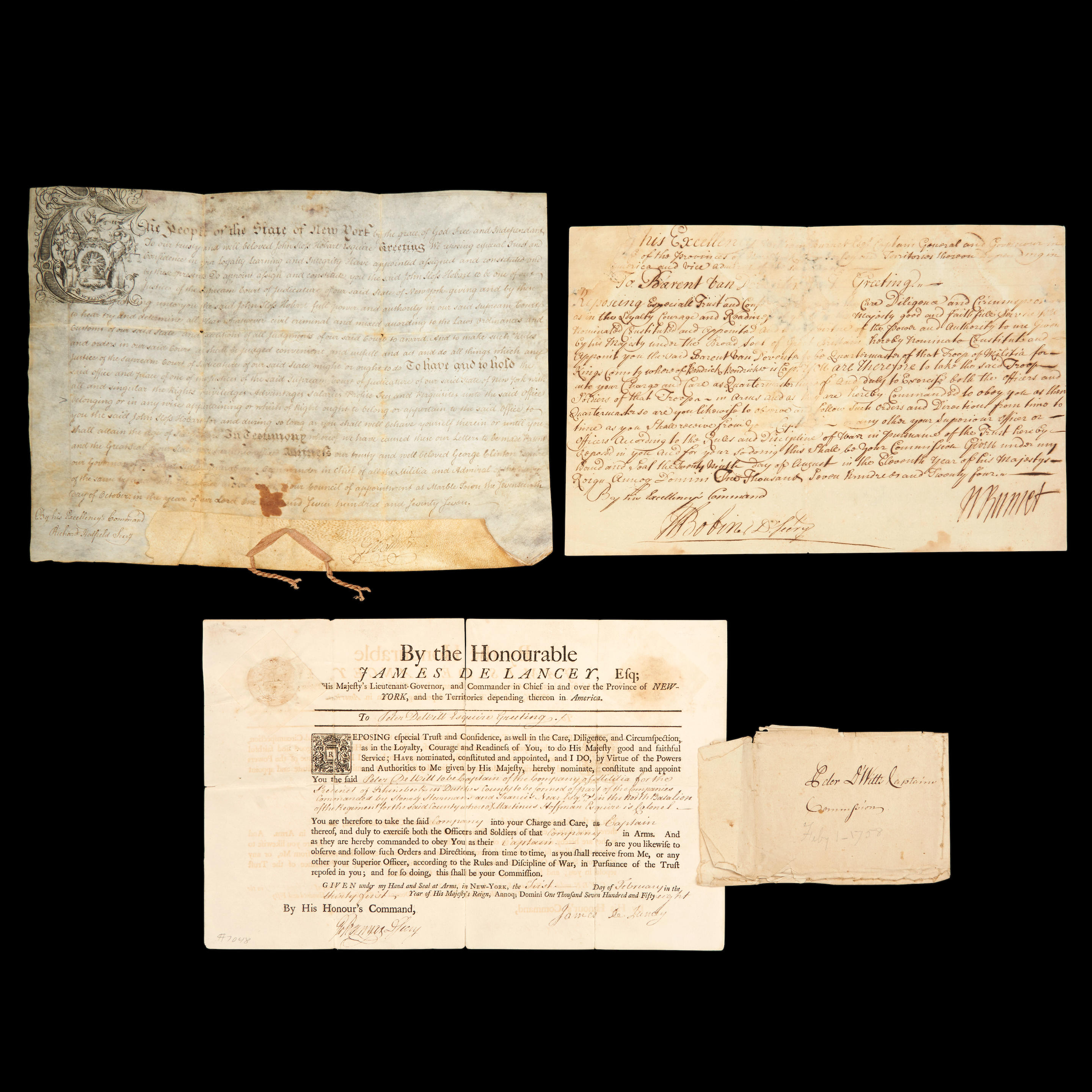 THREE COLONIAL NEW YORK MILITIA GOVERNMENT APPOINTMENTS Including a manuscript