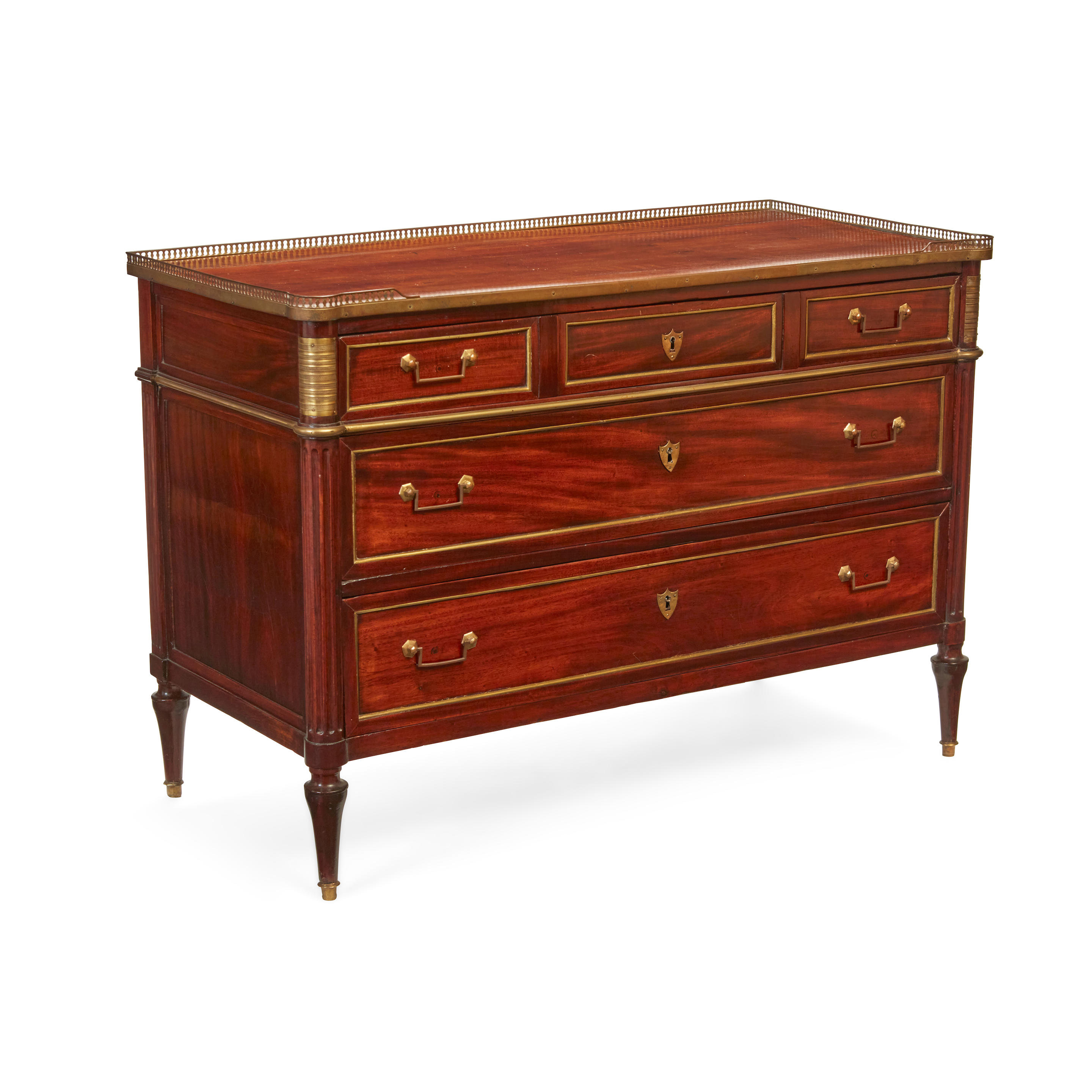 A LOUIS XVI BRASS MOUNTED MAHOGANY COMMODE Circa 1800 height