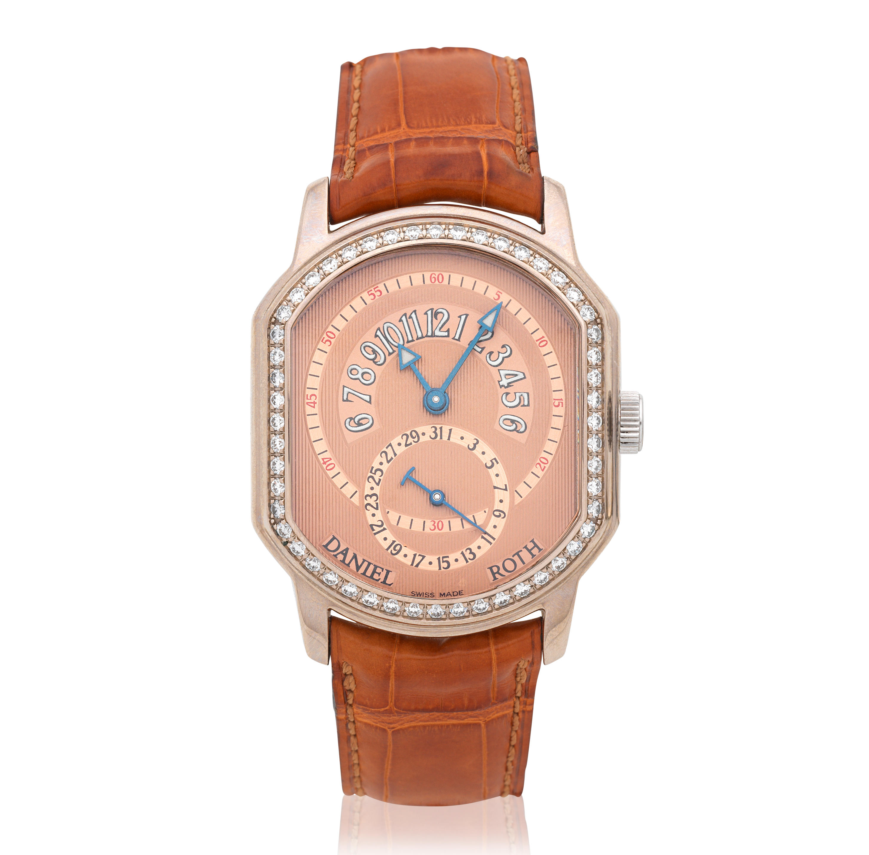 DANIEL ROTH AN 18K WHITE GOLD DIAMOND SET AUTOMATIC RETROGRADE