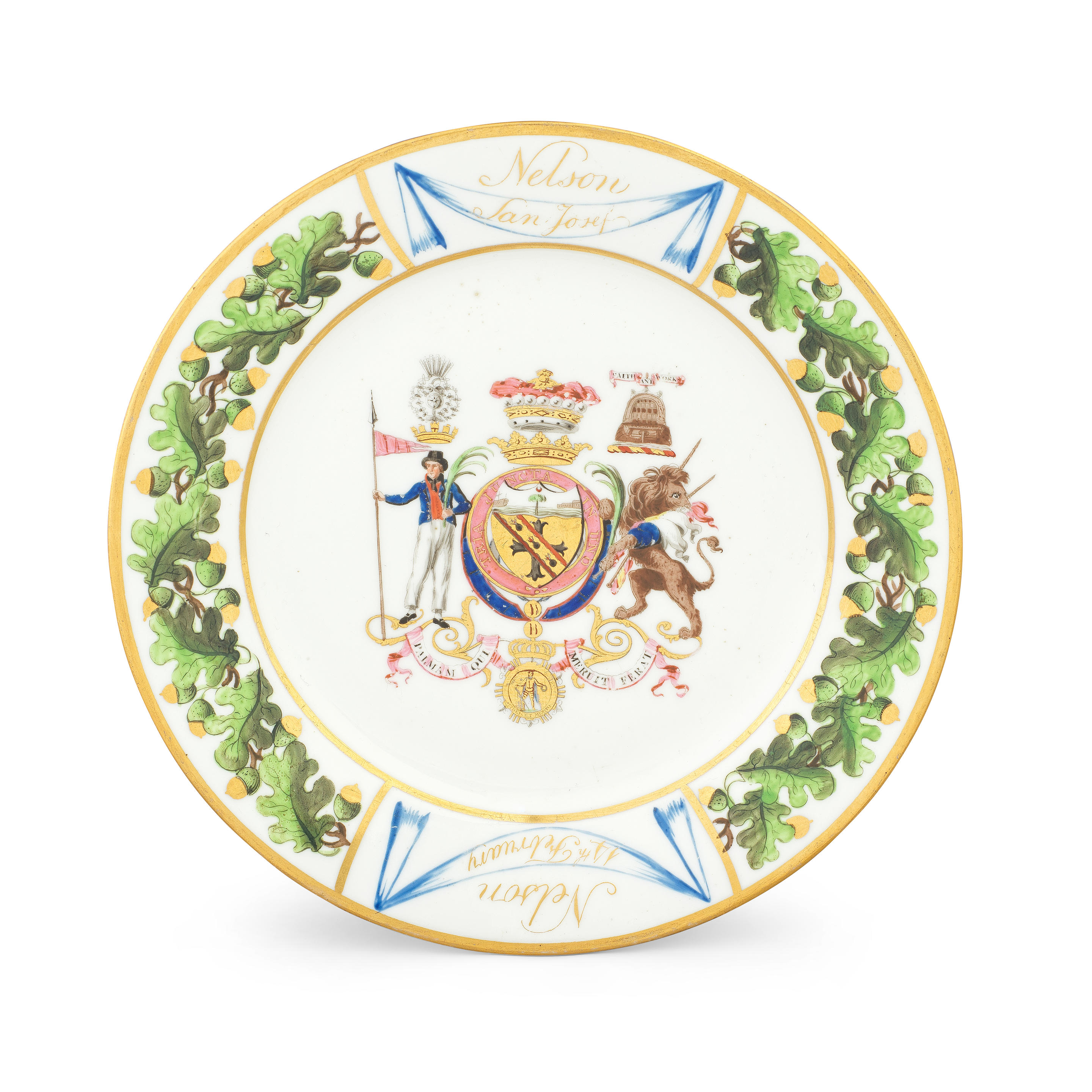 A LONDON DECORATED PARIS PLATE FROM THE NELSON SET DESSERT