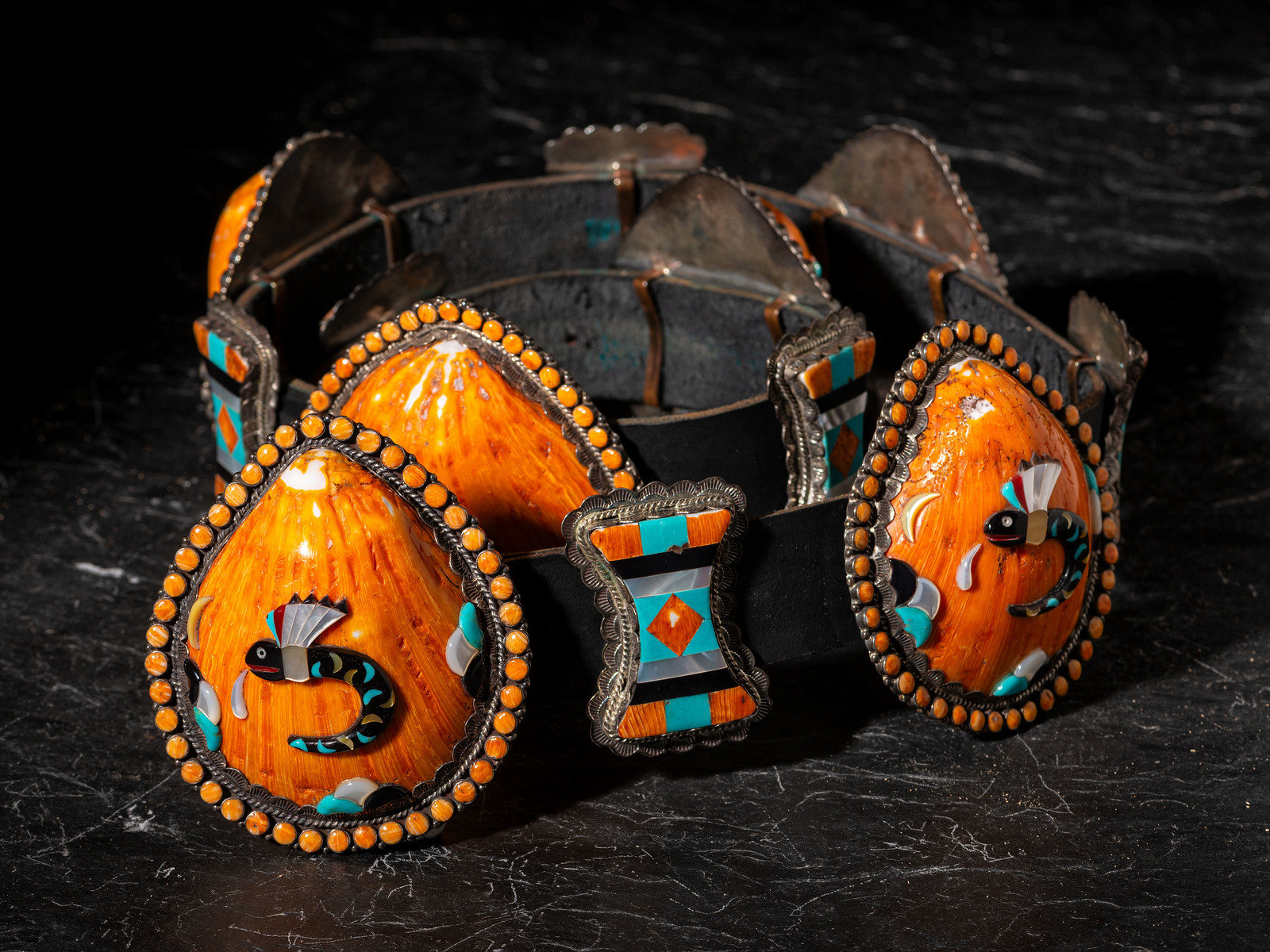 Navajo Sterling Silver and Spiny Oyster Inlaid Concha Belt third