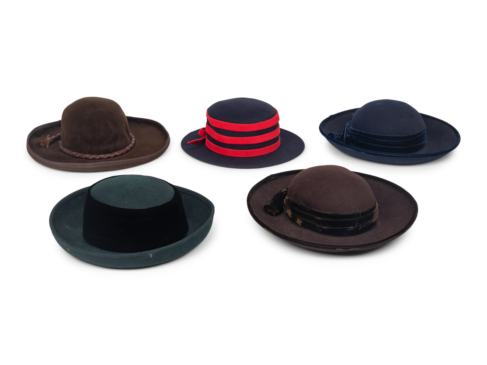 A Group of Five Felted Wool Hats THE FIRST Wide