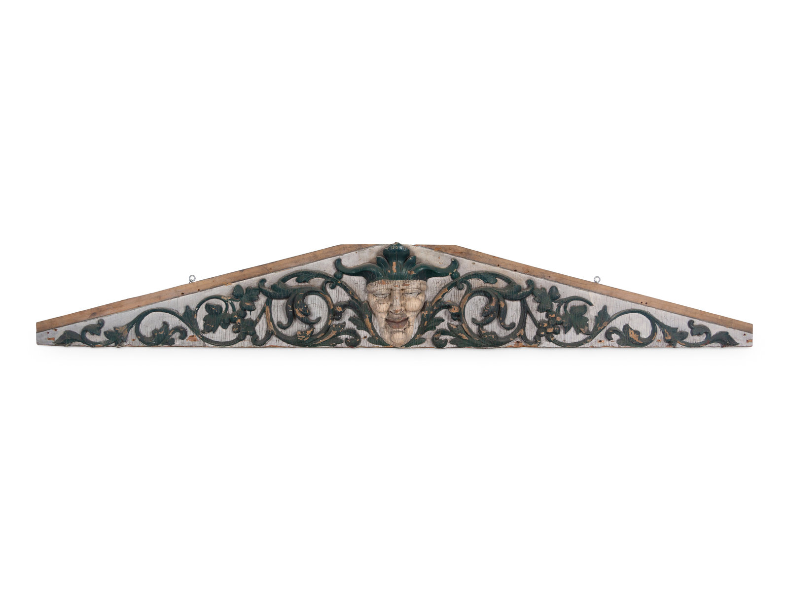 A Carved and Painted Pine Pediment Panel Circa 1888 salvaged