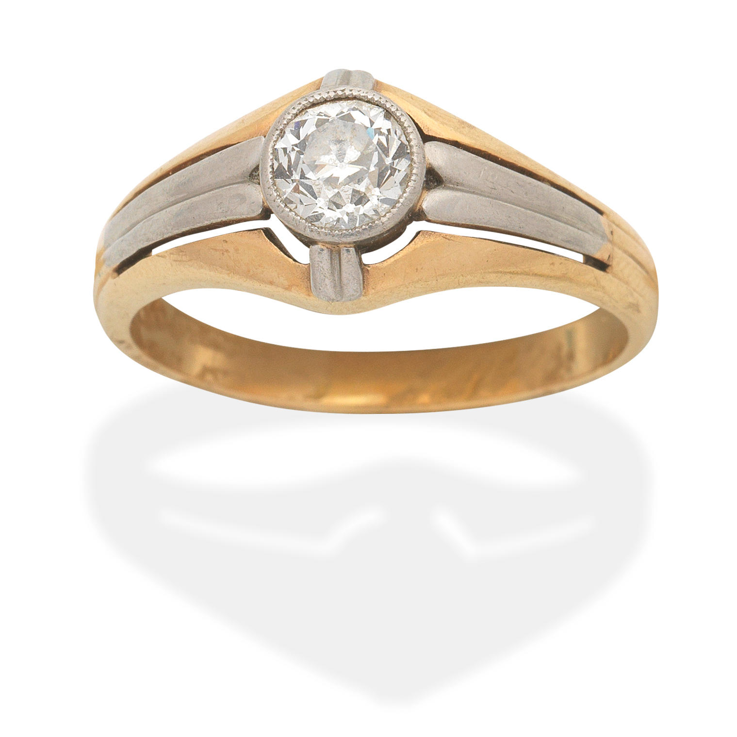 DIAMOND SINGLE STONE RING Bicoloured old brilliant cut diamond diamond