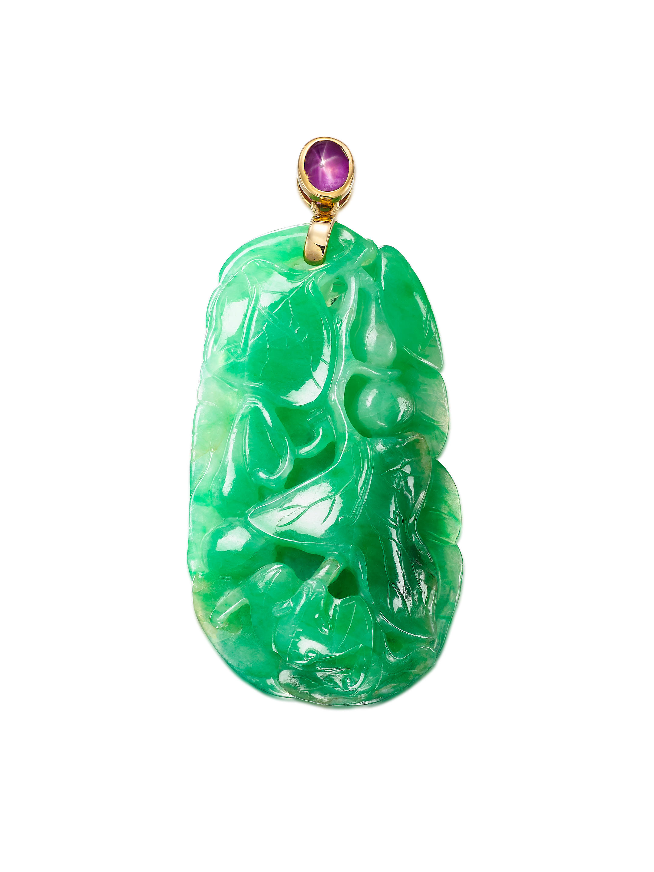 JADEITE AND GEM SET PENDANT The translucent jadeite of bright