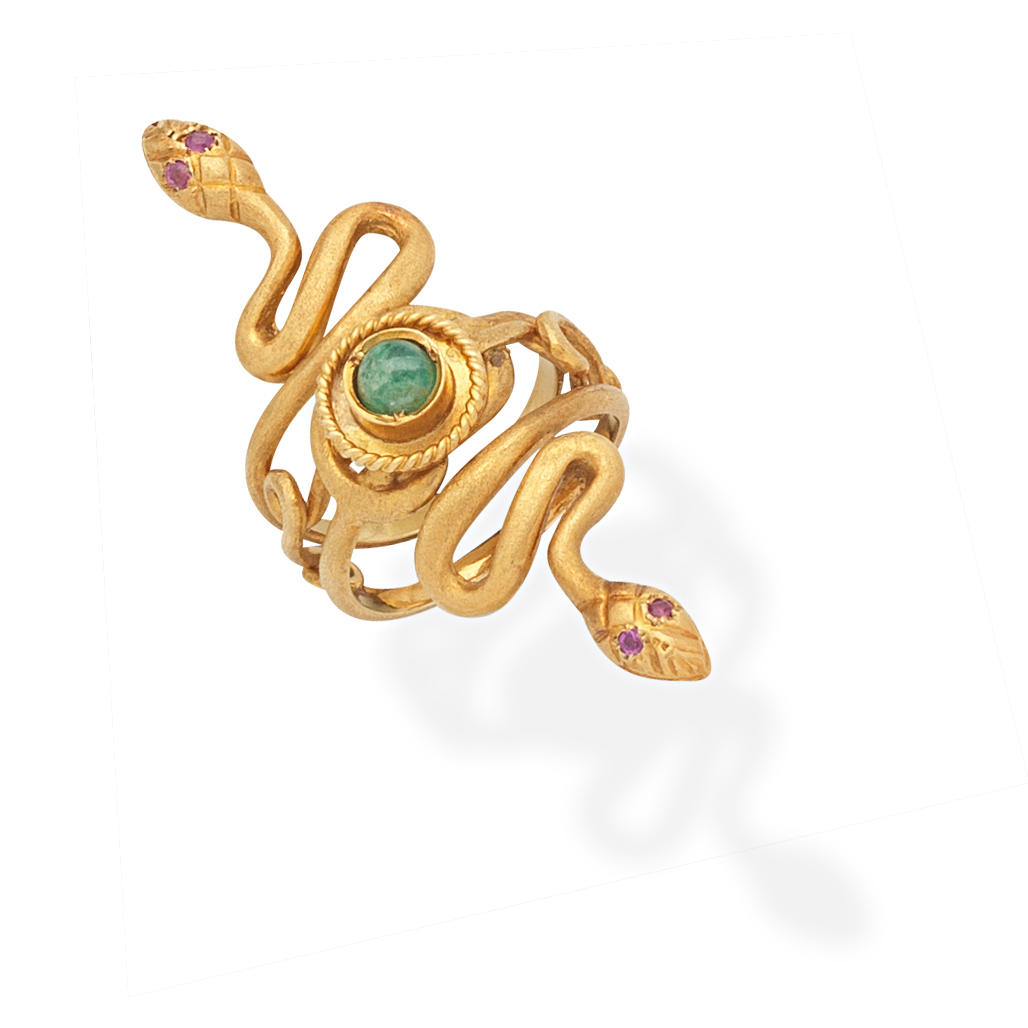 ZOLOTAS RUBY AND EMERALD SET SERPENT RING Designed as two
