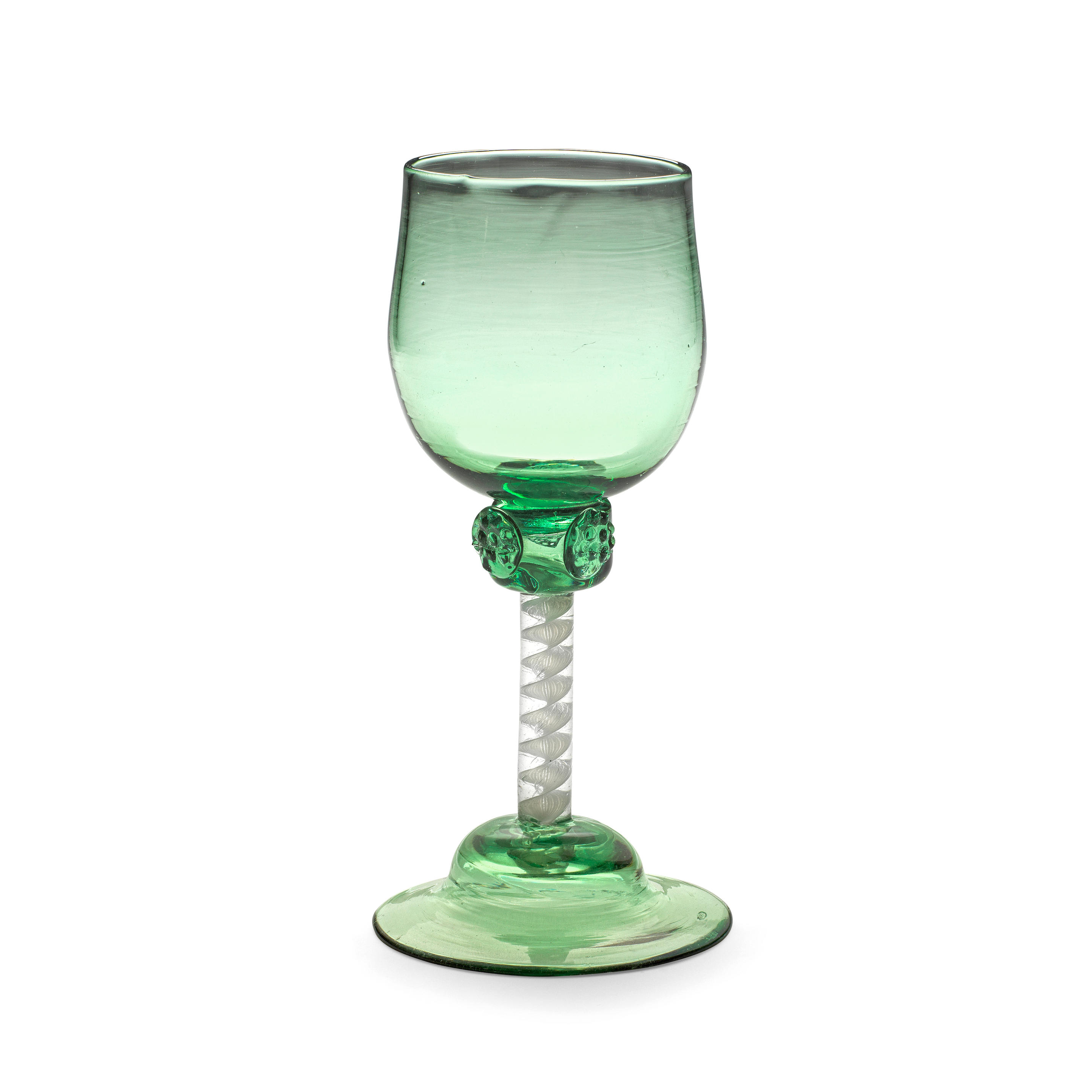 A VERY RARE GREEN TINTED OPAQUE TWIST WINE GLASS CIRCA