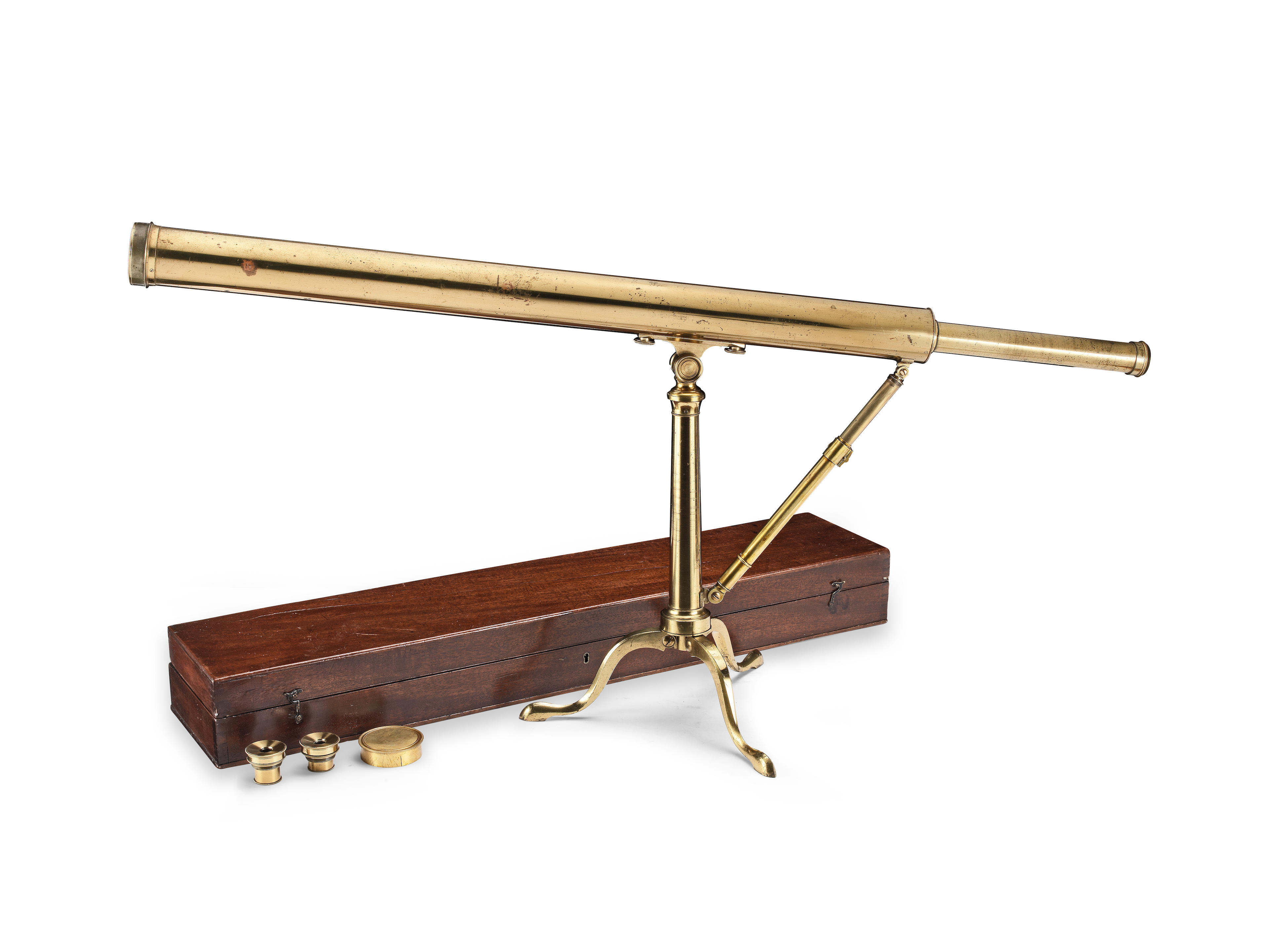 A ROBERT MILLS 2 INCH BRASS REFRACTING TABLE TELESCOPE ENGLISH