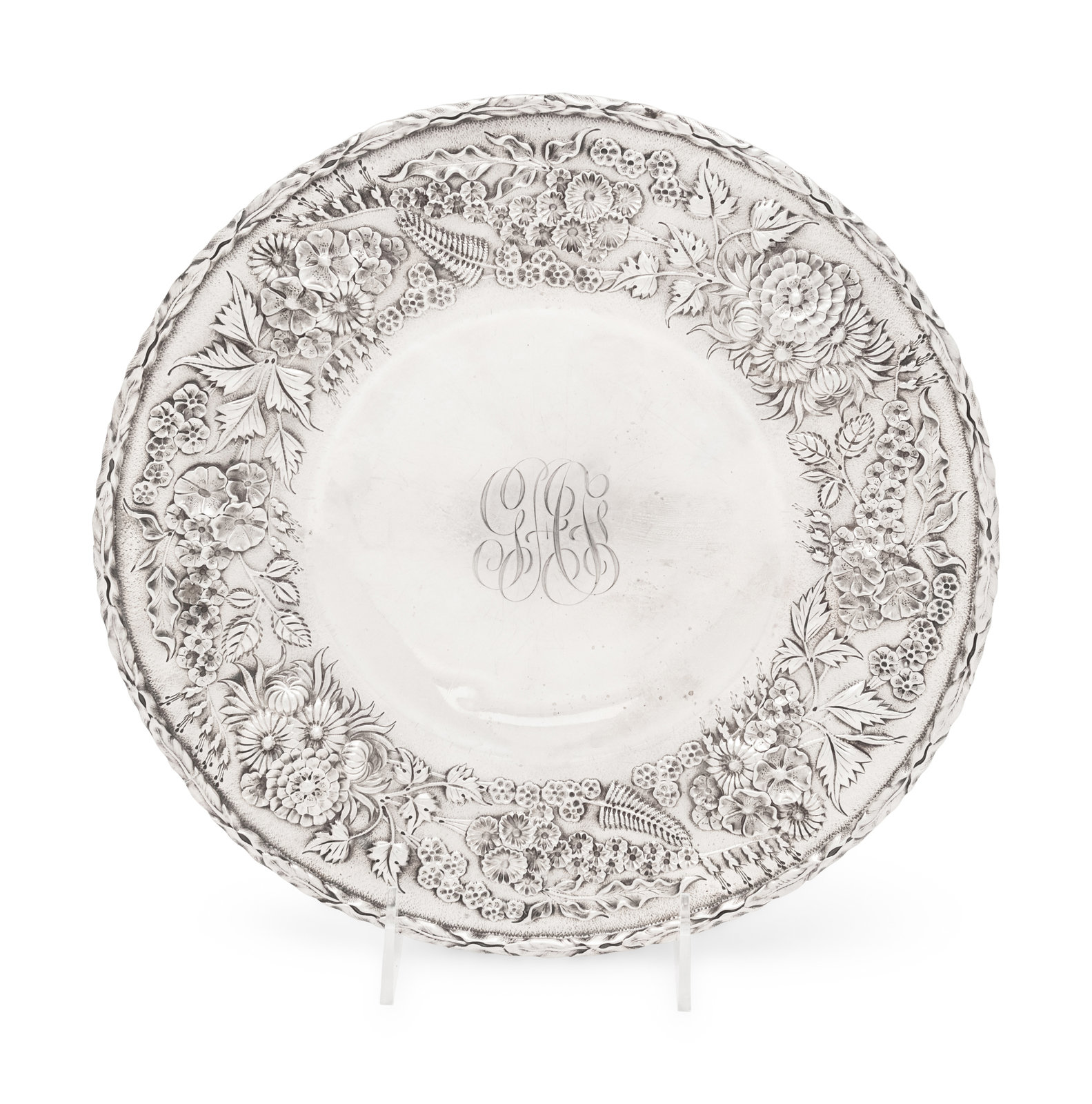 An S Kirk and Son Repousse Silver Platter Baltimore MD