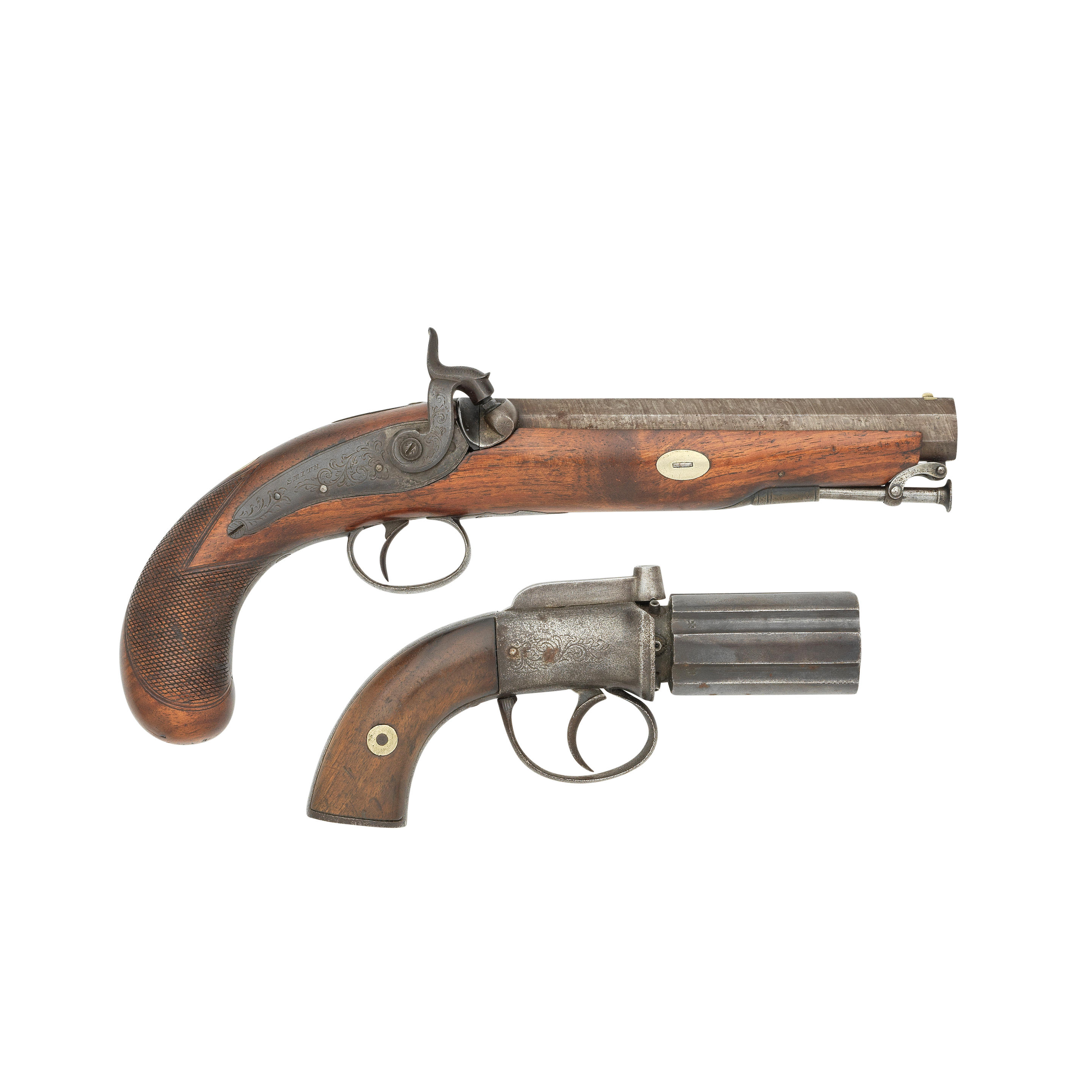 A 25 BORE PERCUSSION OFFICER S PISTOL AND A 90