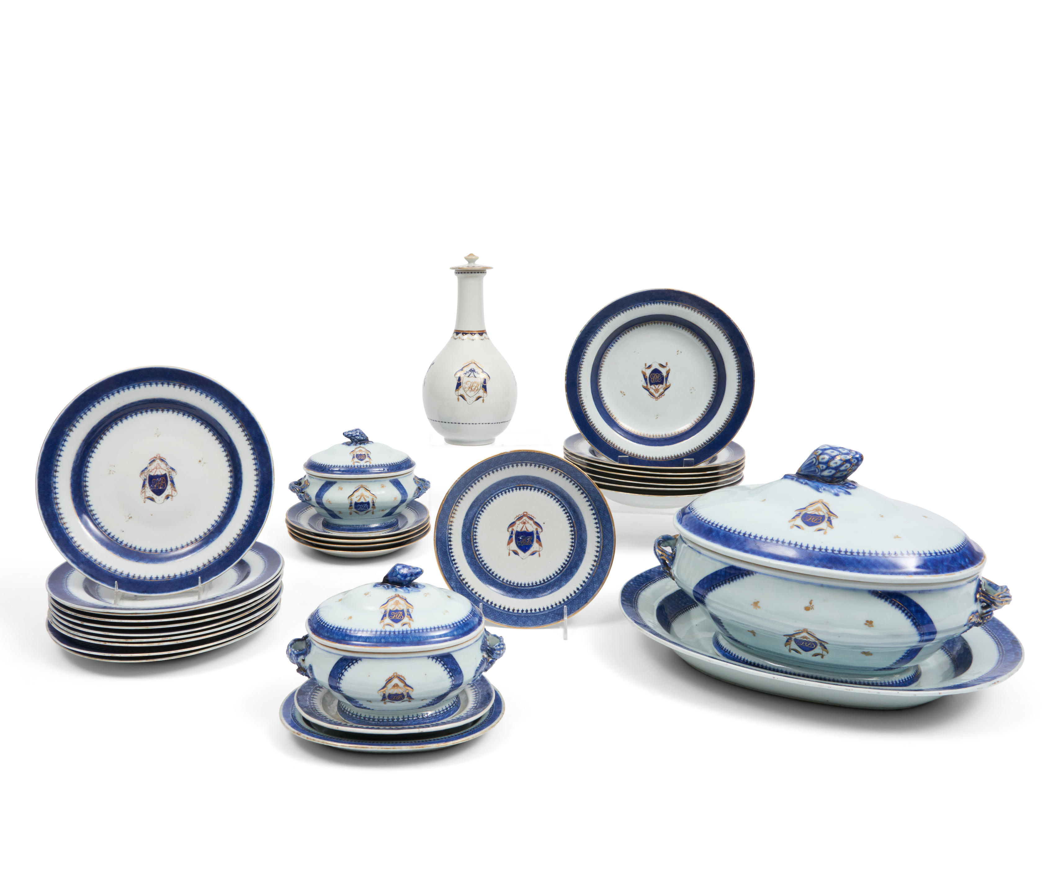 FORTY SIX ARMORIAL PORCELAIN TABLE ITEMS Canton China late 18th
