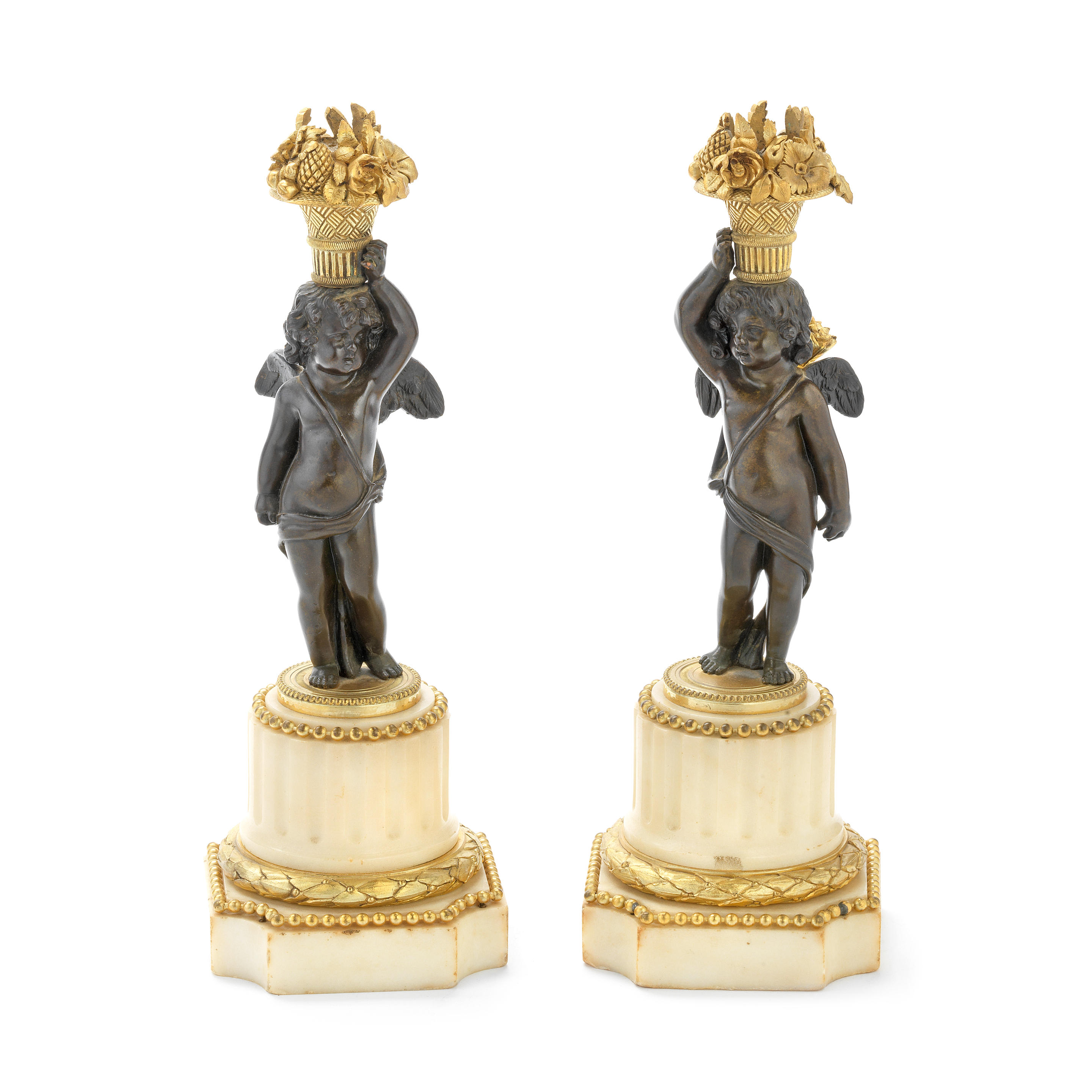 A PAIR OF 19TH CENTURY FRENCH GILT AND PATINATED BRONZE