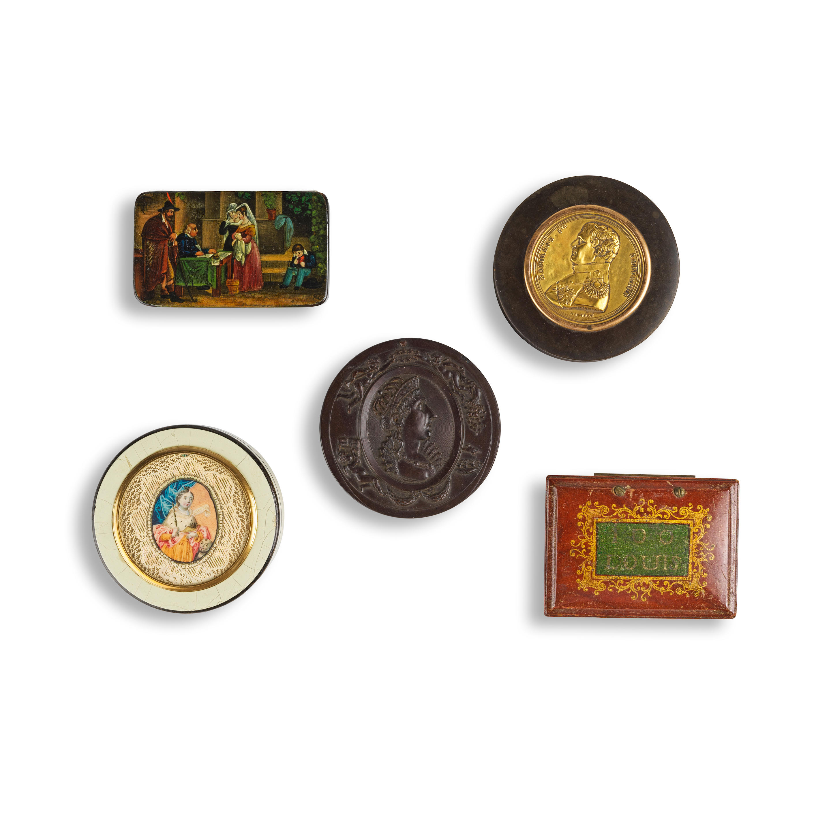 ENSEMBLE DE CINQ BO TES TABAC ET MINIATURE FRANCE XIXE