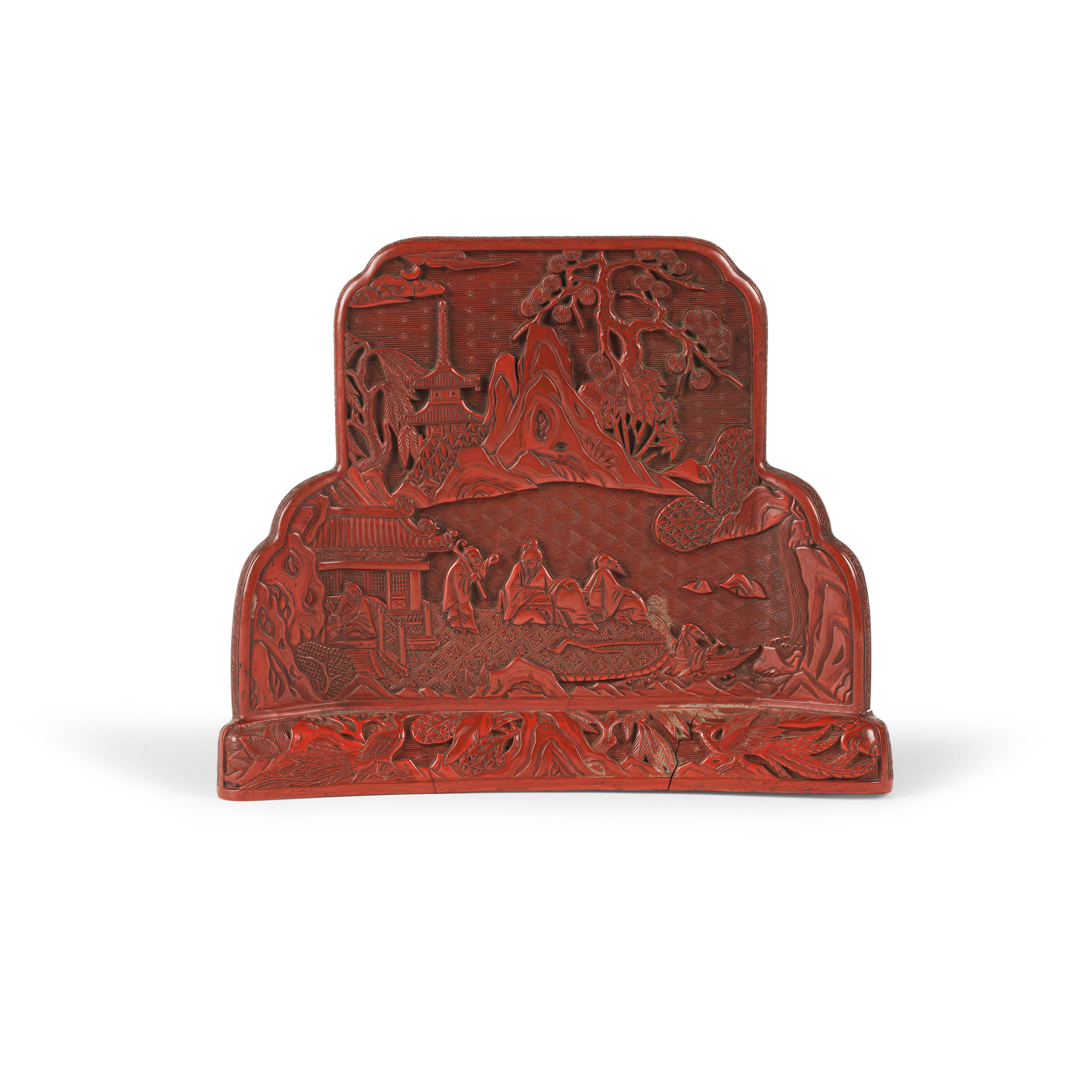 A RARE CARVED CINNABAR LACQUER TABLE SCREEN Mid Ming Dynasty