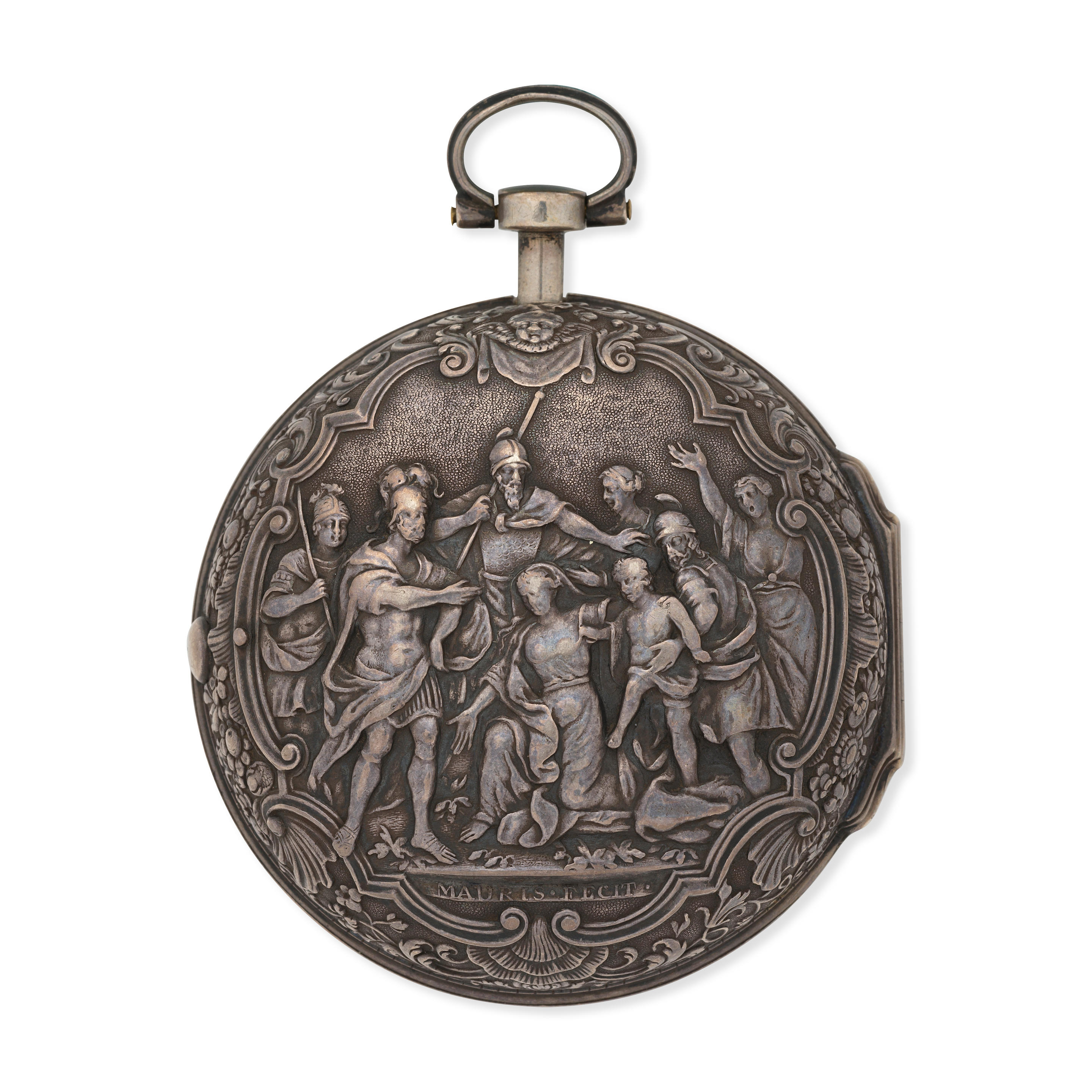 MARTINEAU A SILVER PAIR CASE CALENDAR POCKET WATCH WITH REPOUSS