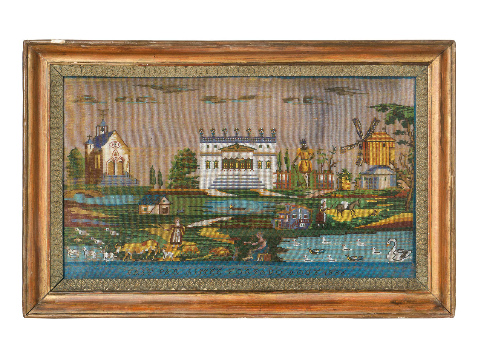 A French Needlepoint Sampler Picture Dated 1836 the lower register