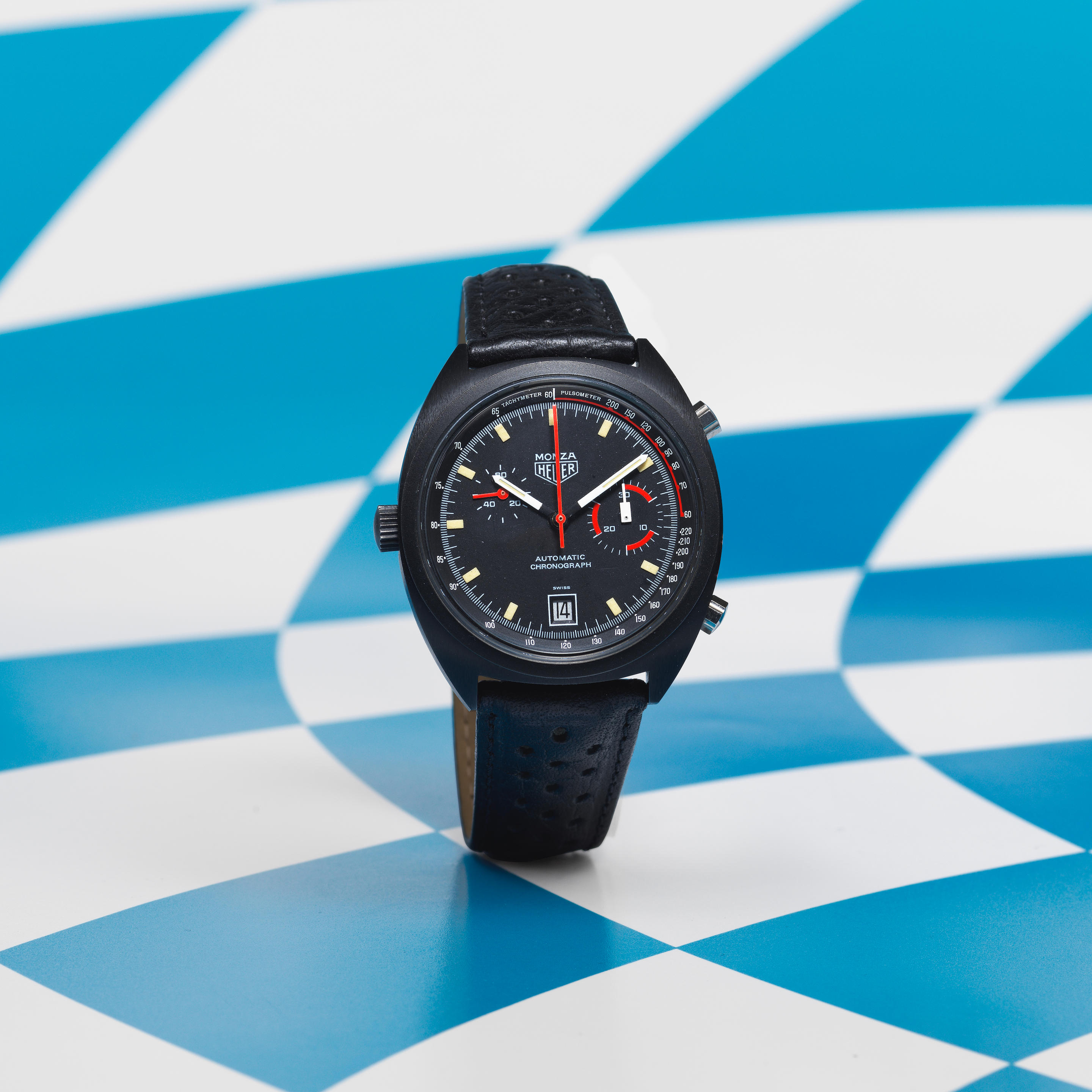 HEUER A BLACK PVD COATED STAINLESS STEEL AUTOMATIC CALENDAR CHRONOGRAPH