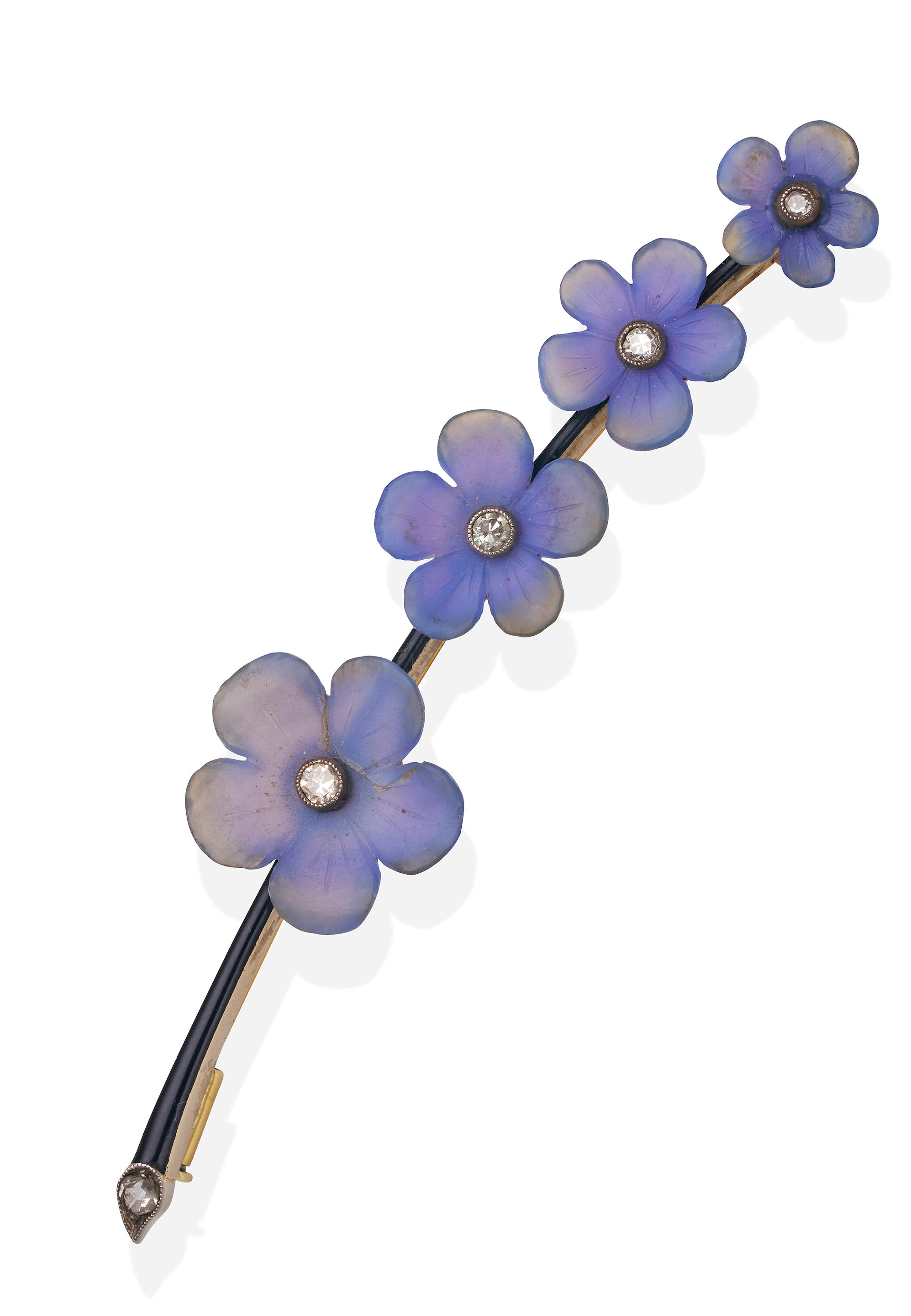 HELDWEIN QUARTZ DIAMOND AND ENAMEL BROOCH AUSTRIA Designed as a