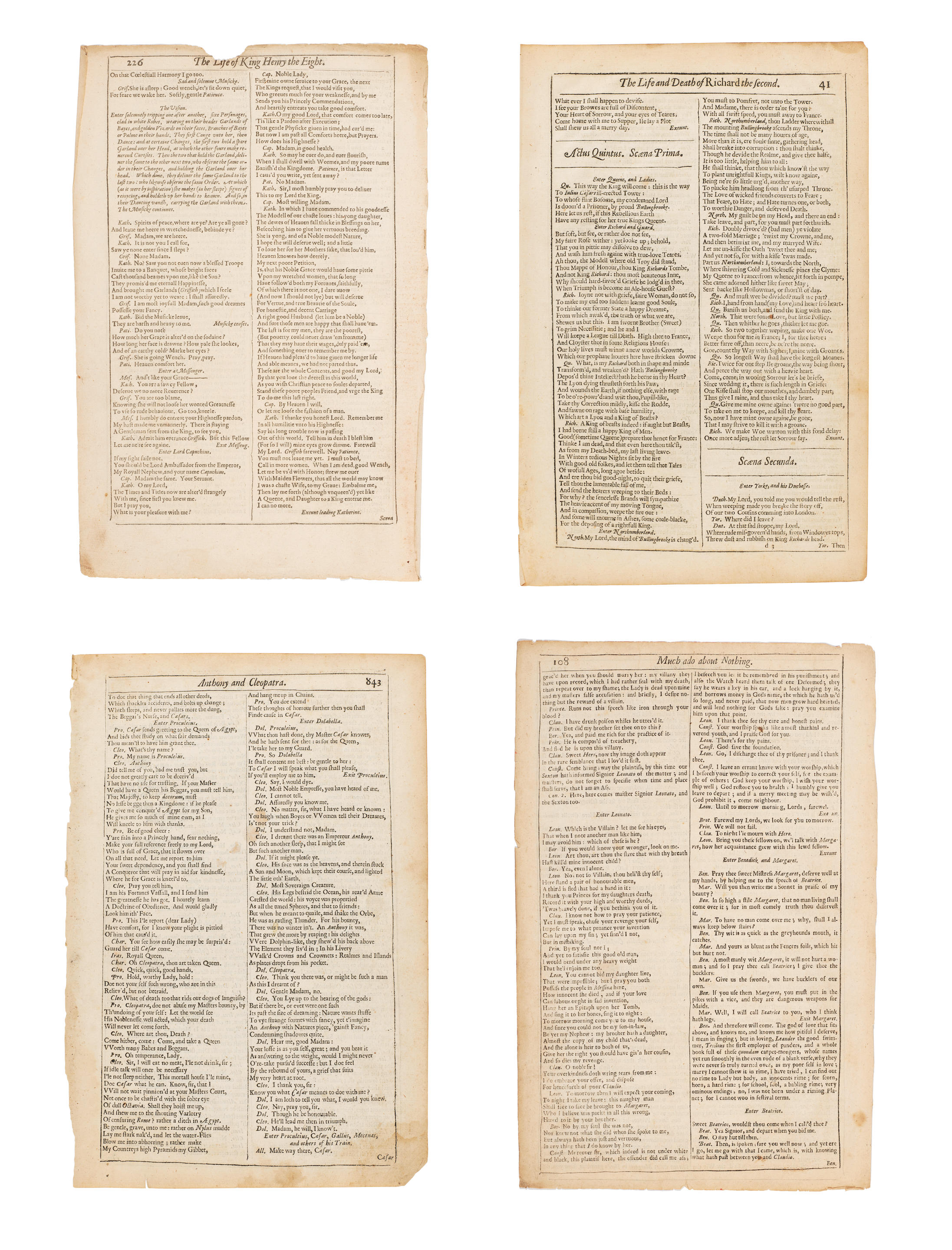 SHAKESPEARE WILLIAM 1564 1616 A collection of leaves from the
