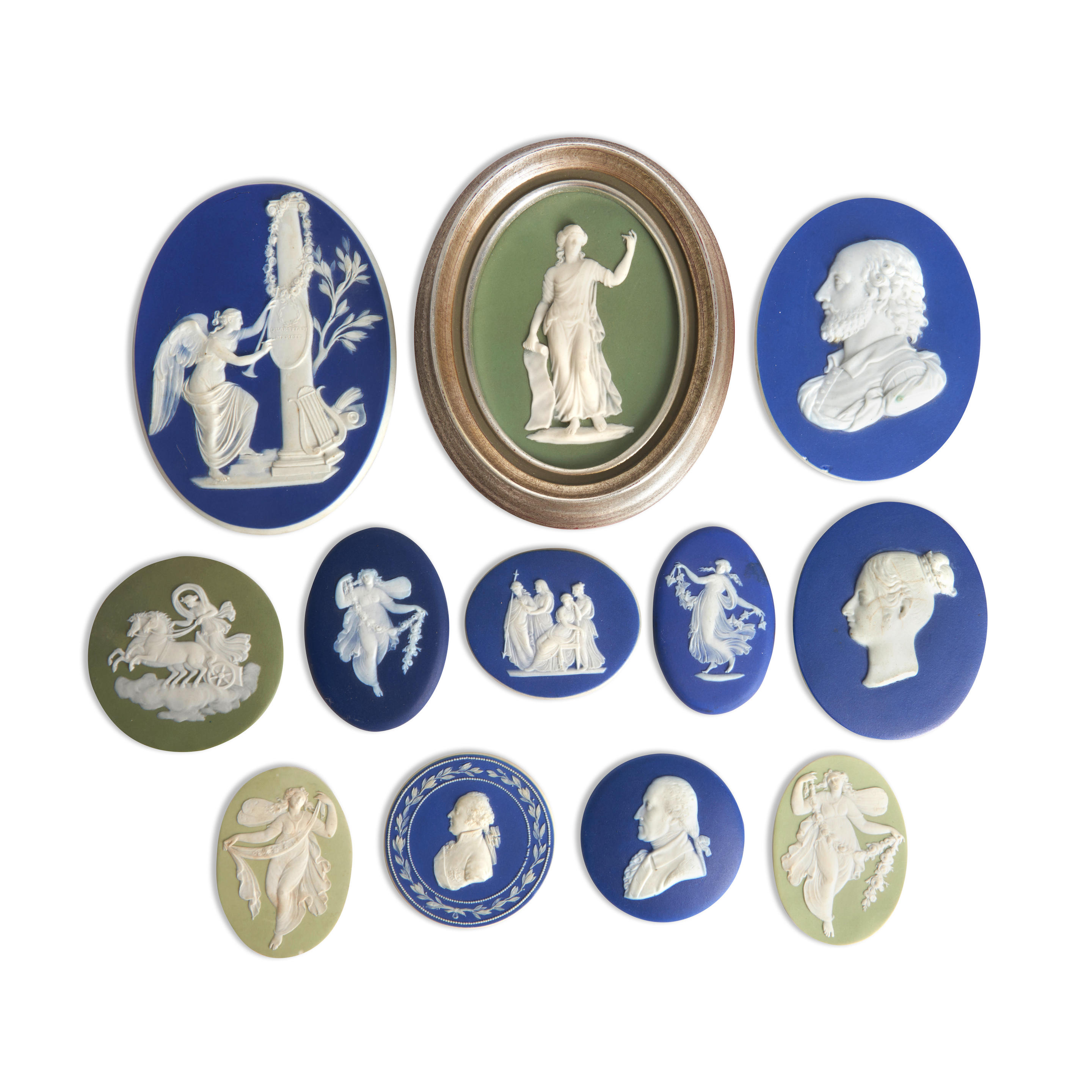 TWELVE WEDGWOOD JASPER DIP MEDALLIONS England 19th century each with
