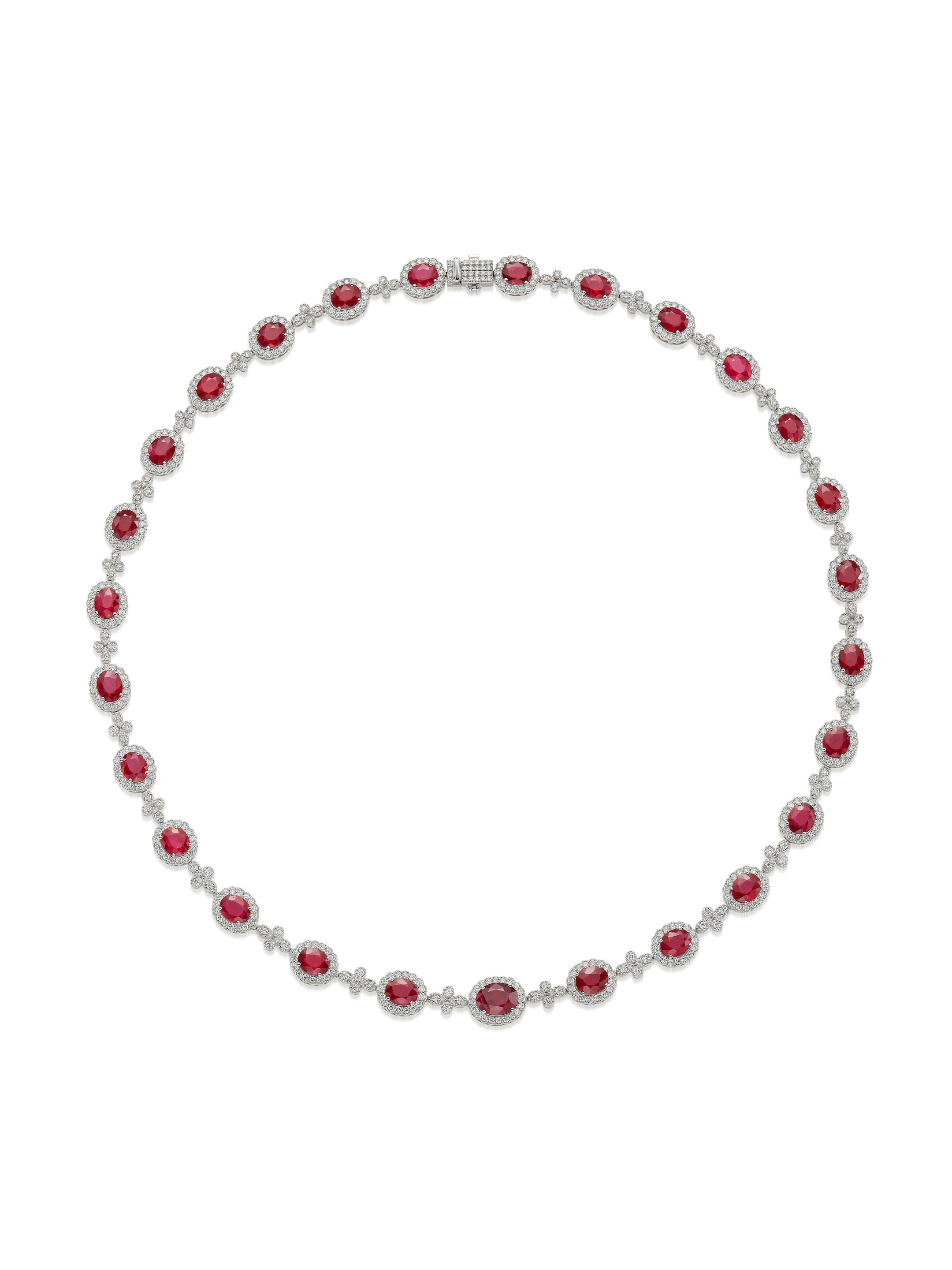 A RUBY AND DIAMOND NECKLACE Designed as a series of