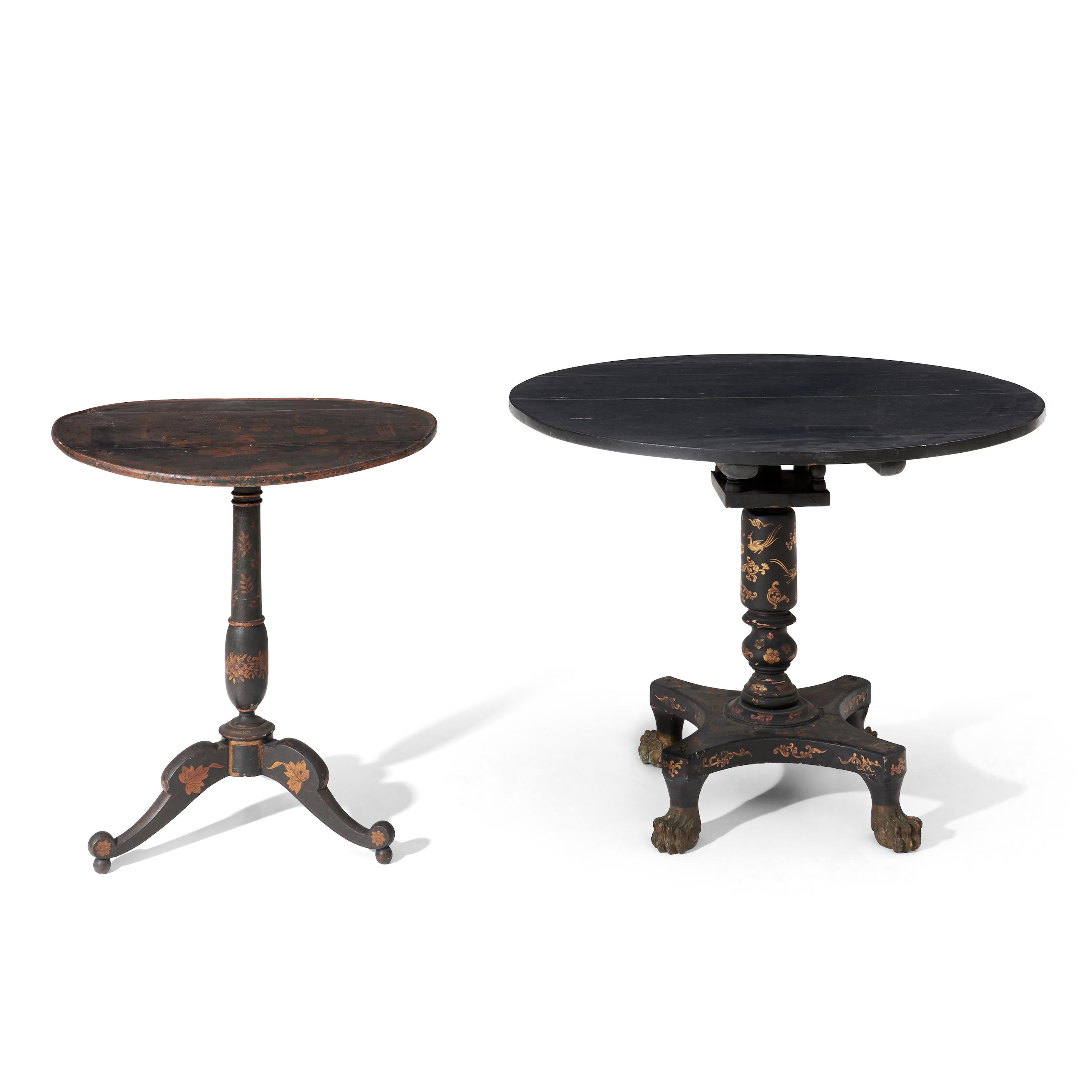 JAPANNED OCCASIONAL TABLE AND JAPANNED BIRDCAGE TEA TABLE late 19th