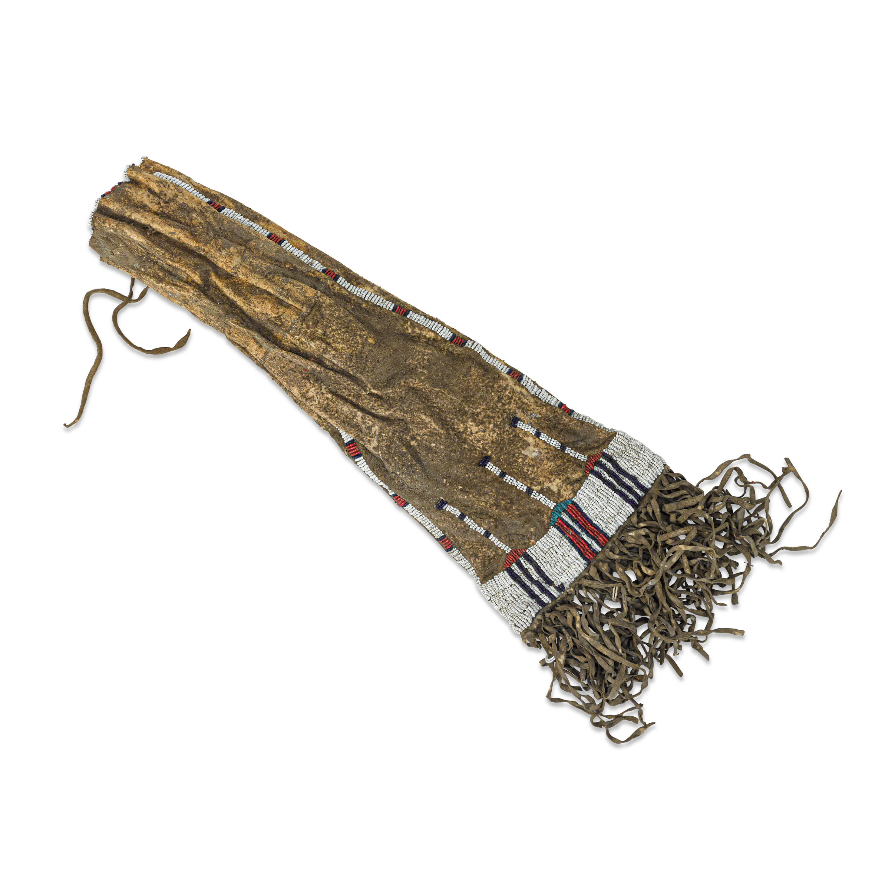 A LAKOTA SIOUX BEADED BUFFALO HIDE TOBACCO BAG The rectangular