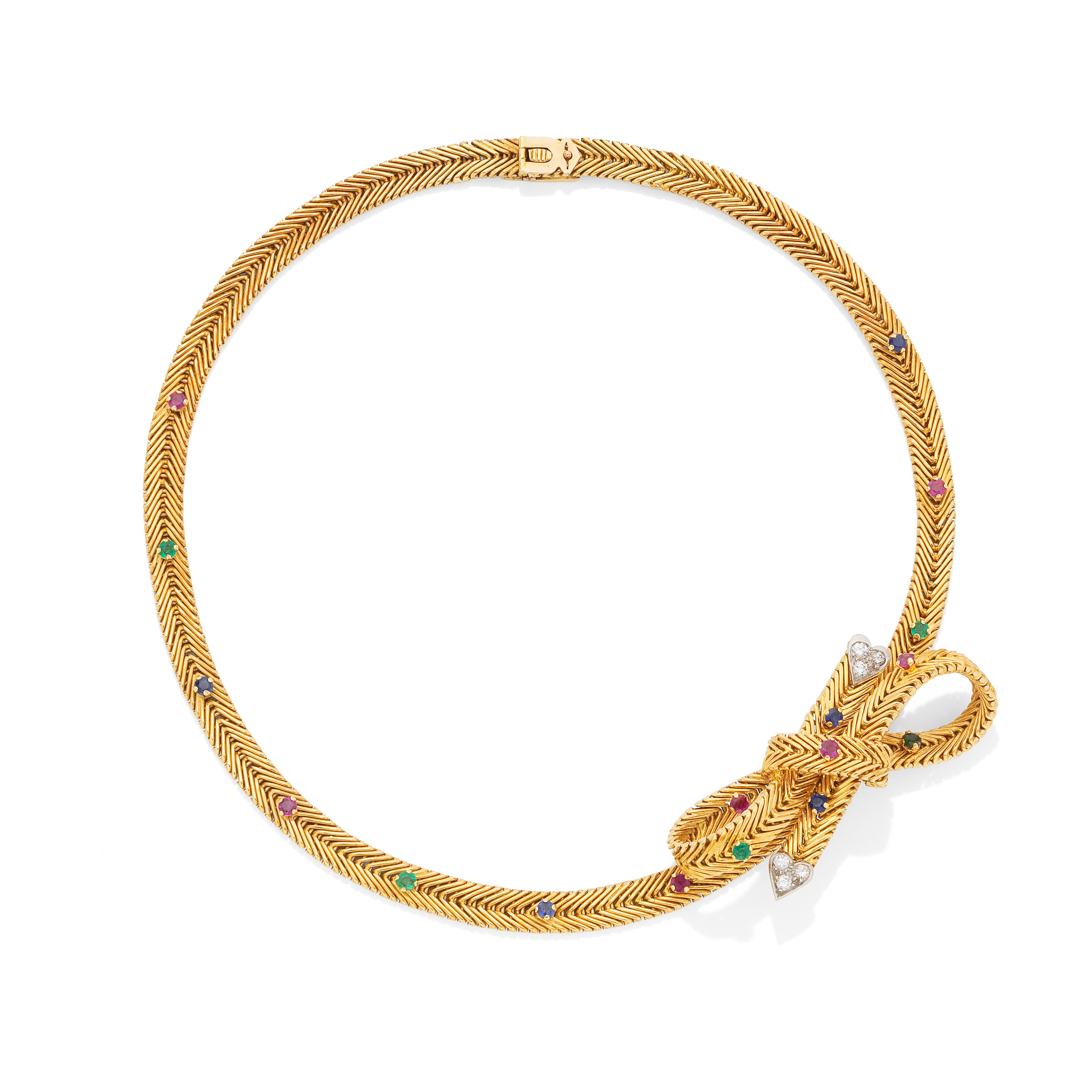 KUTCHINSKY GEM SET GOLD BOW NECKLACE 1965 The articulated foxtail