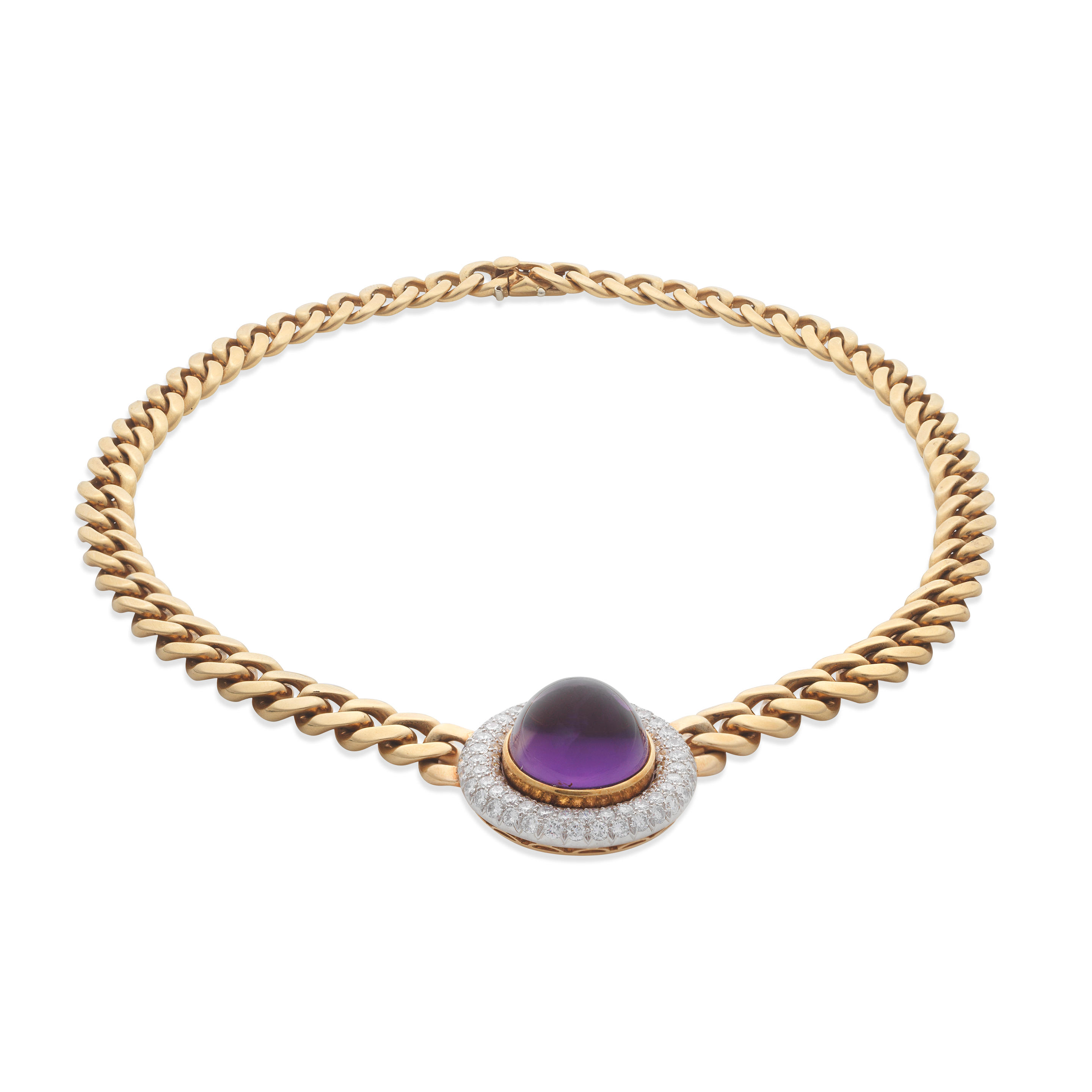 CARTIER AMETHYST AND DIAMOND NECKLACE The amethyst cabochon within a
