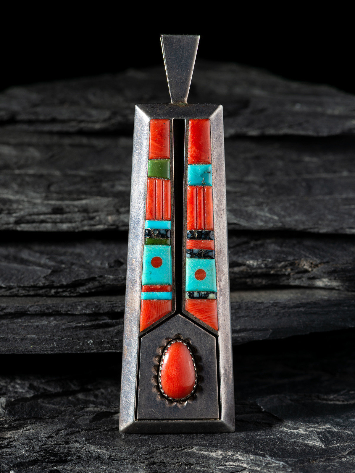 Boyd Tsosie Din b 1954 Silver and Mosaic Inlay Pendant