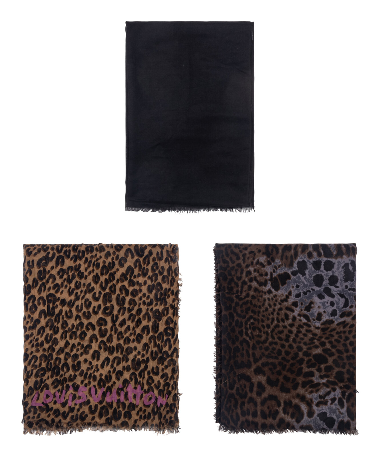 Three Designer Scarves by Yves Saint Laurent Louis Vuitton and