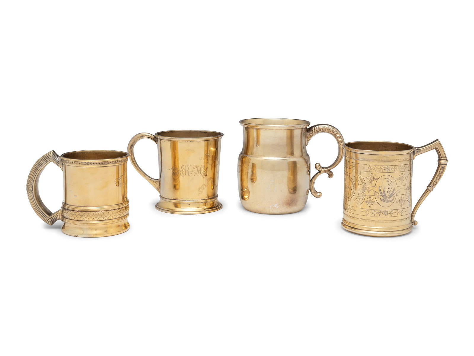 Four American Silver Gilt Mugs Whiting Mfg Co New York