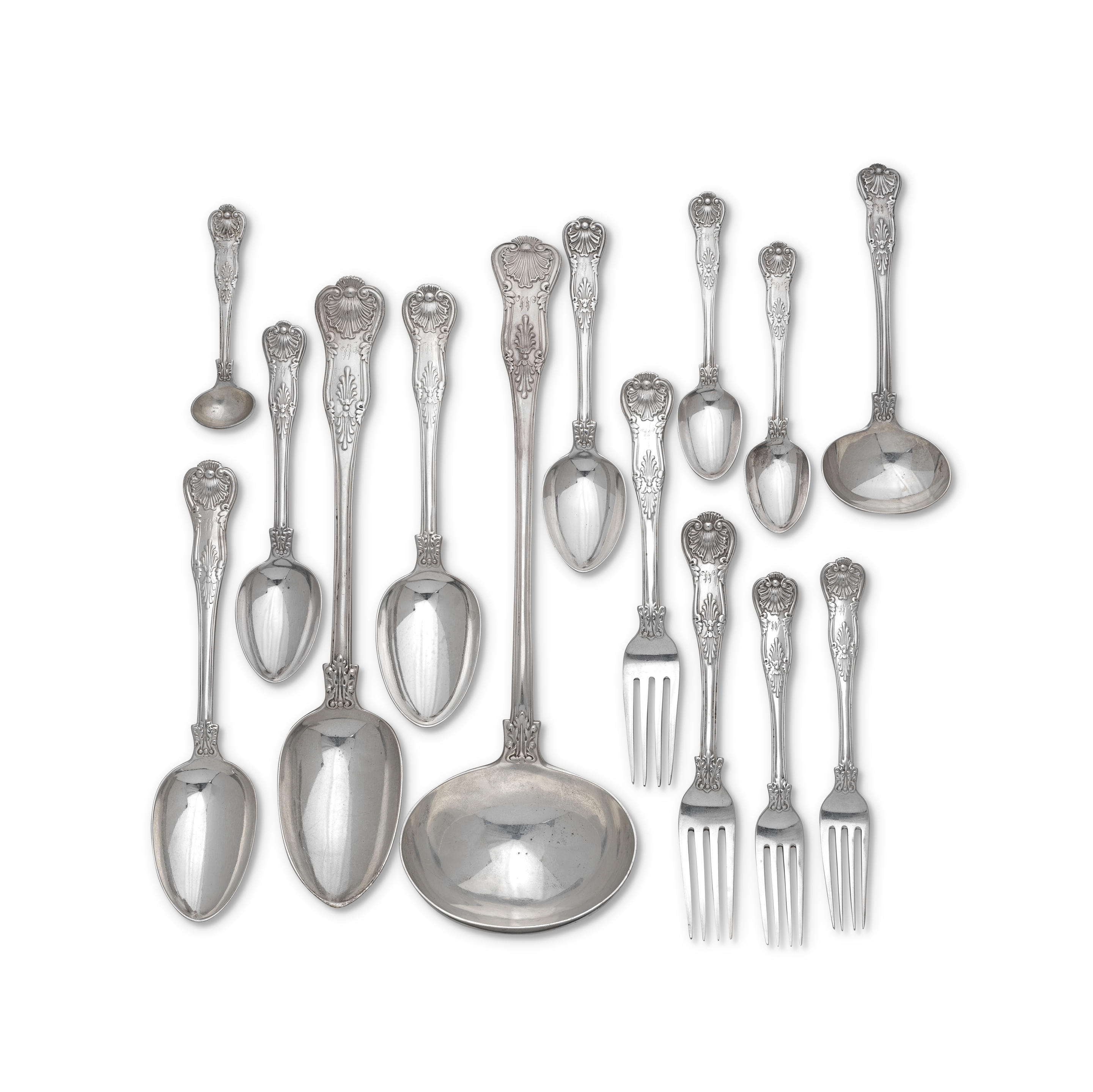 A VICTORIAN SILVER VARIANT KING S PATTERN FLATWARE SERVICE predominately