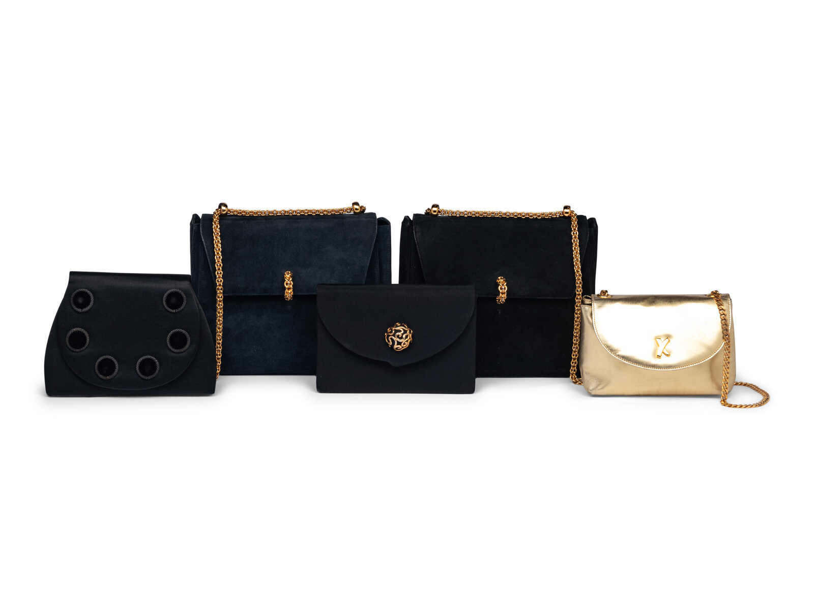 Five Paloma Picasso Handbags THE FIRST Gold flap bag with
