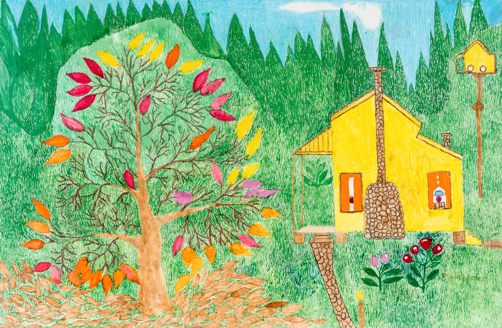 Blanch Ackers American 1914 2003 Untitled Tree and House and