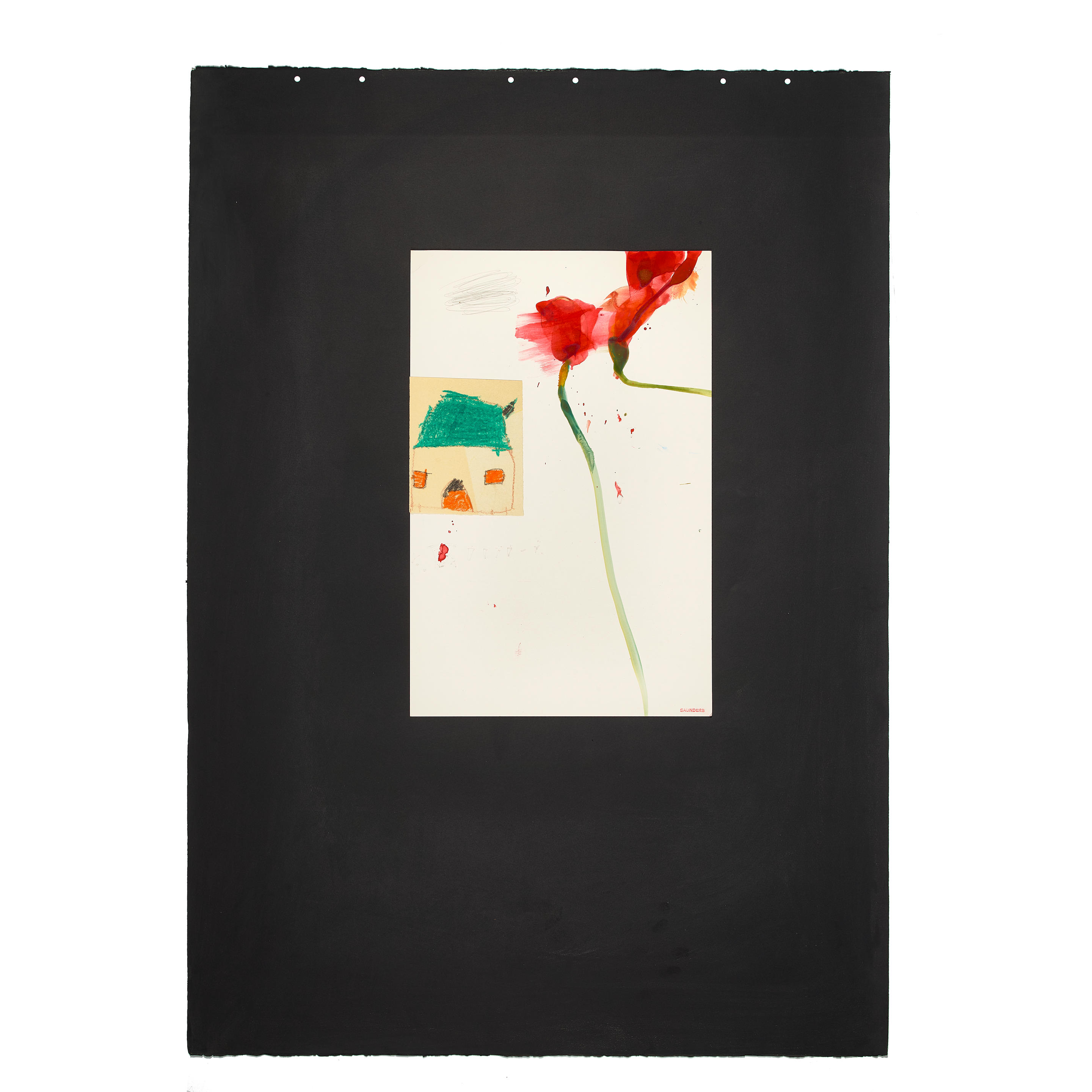 RAYMOND SAUNDERS B 1934 Untitled Red Flower 1985 stamped with