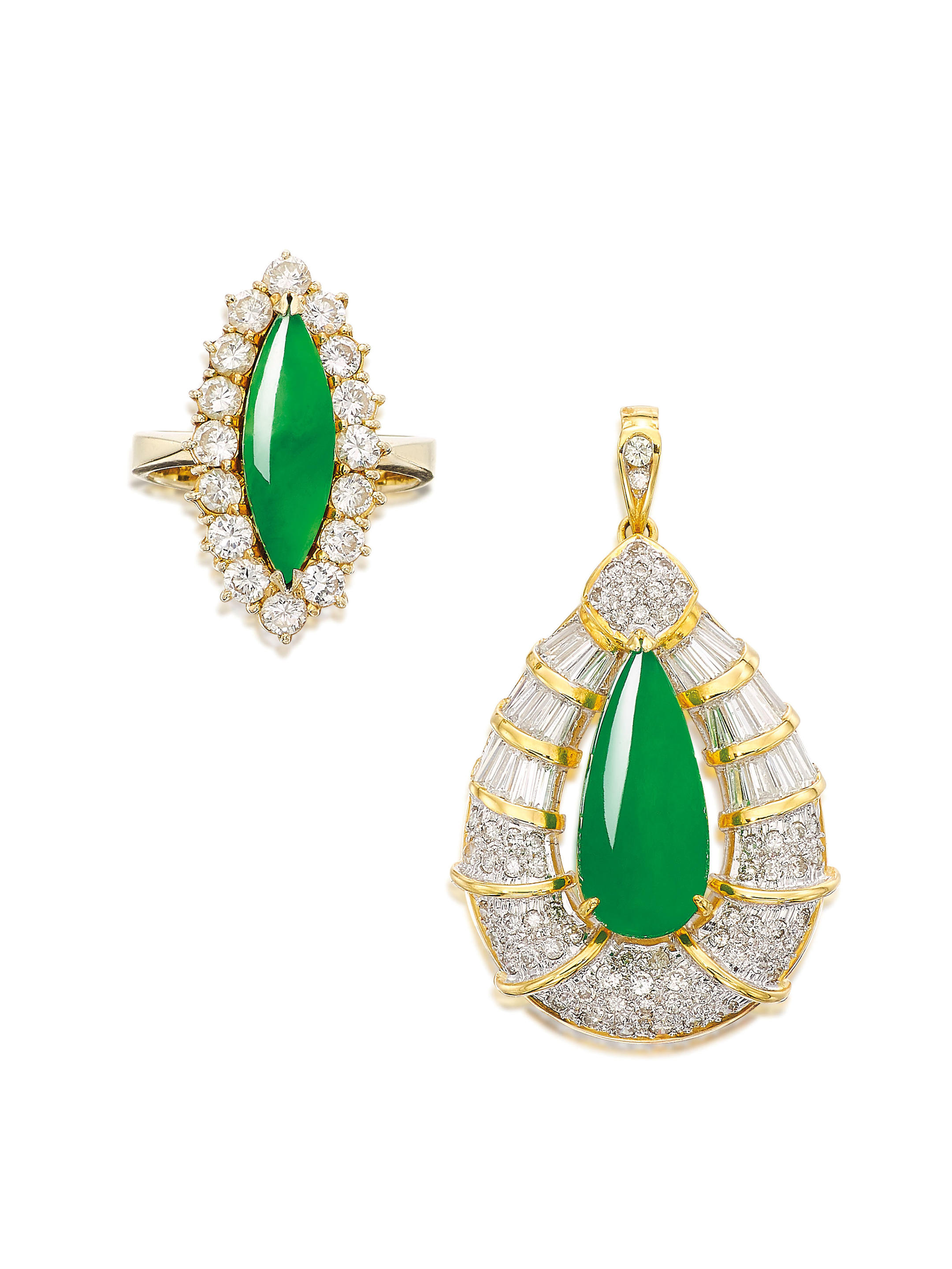 JADEITE AND DIAMOND RING AND PENDANT SET 1st ring set