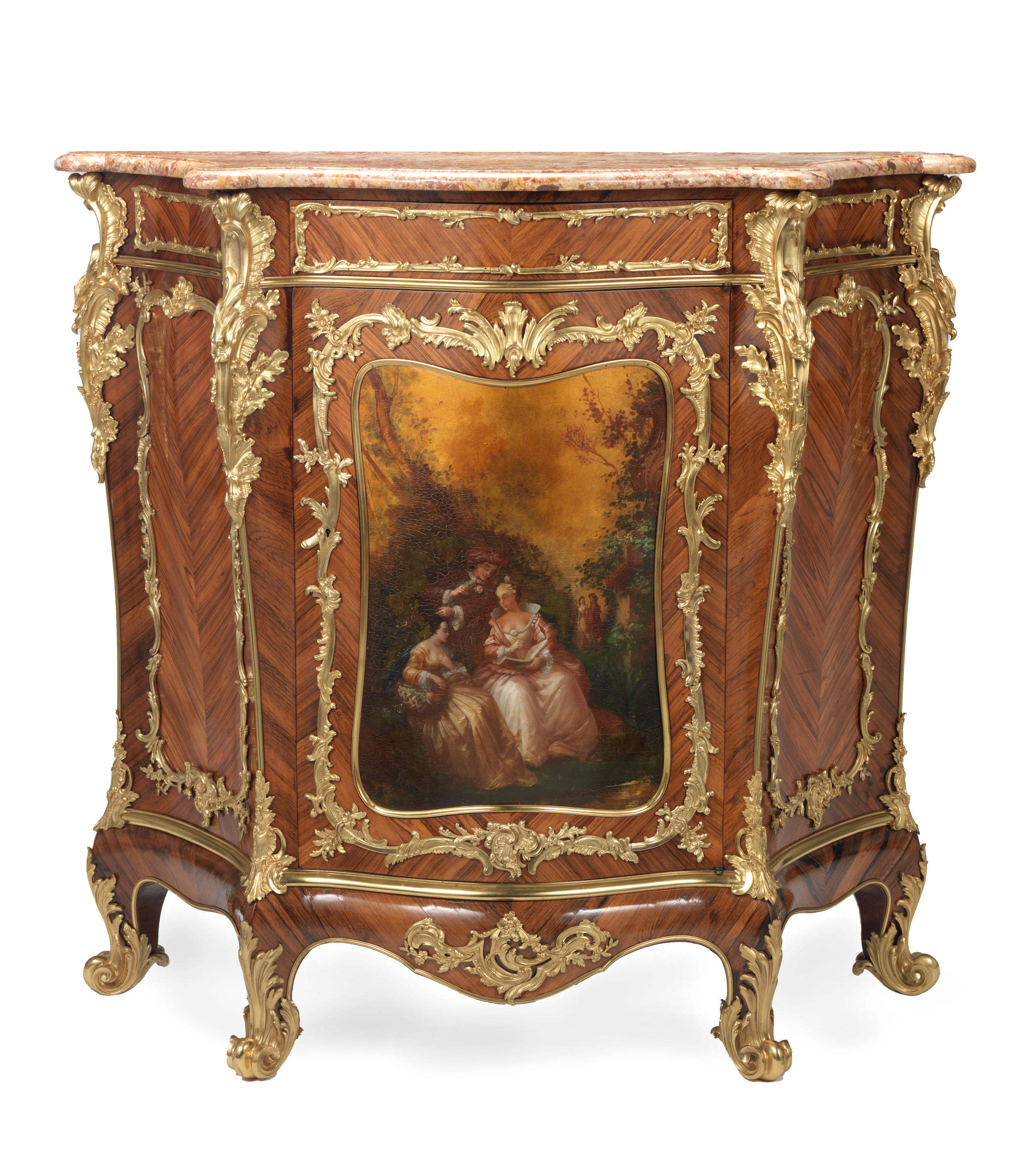 A FRENCH LATE 19TH CENTURY ORMOLU MOUNTED ROSEWOOD AND VERNIS