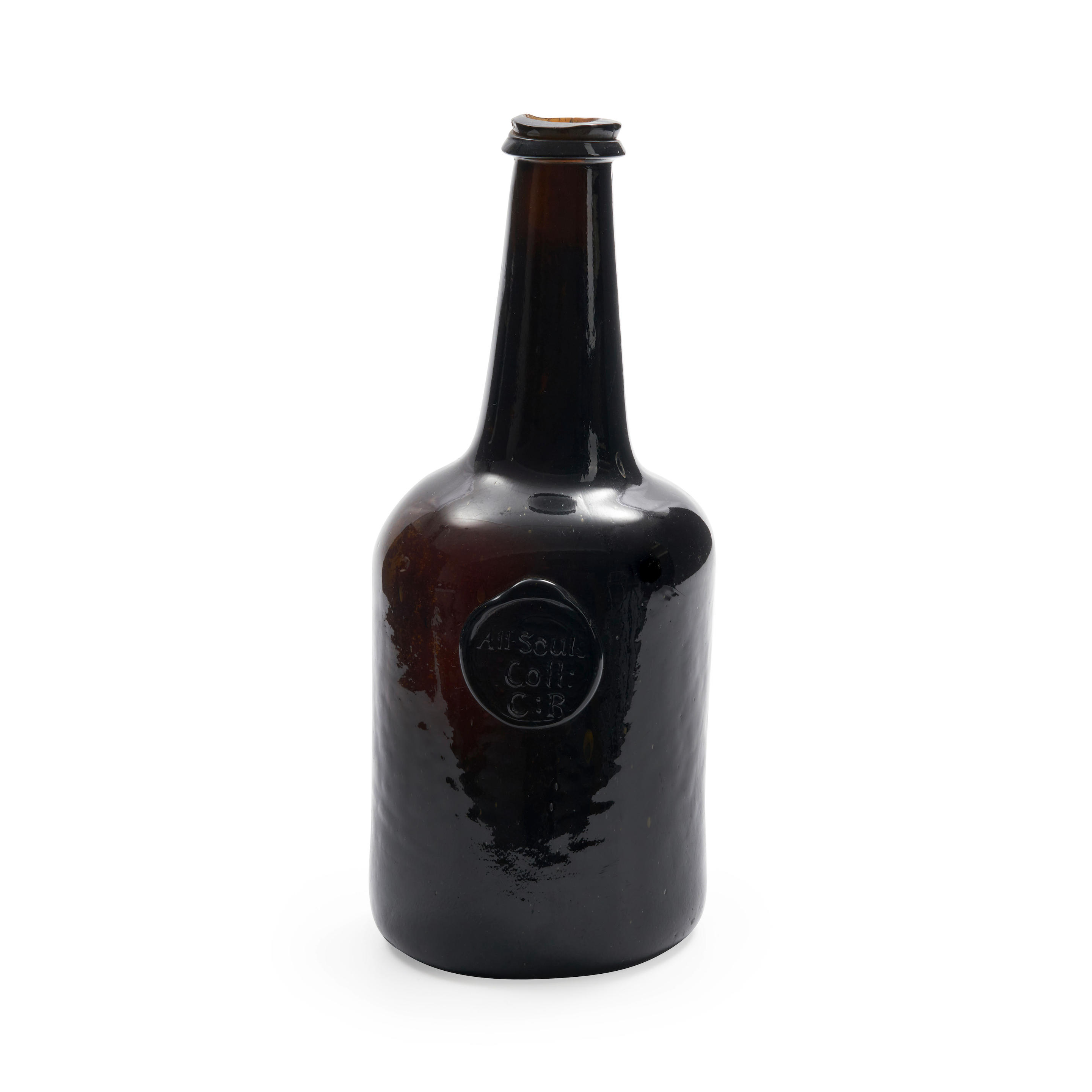 A SEALED CYLINDER WINE BOTTLE circa 1750 55 of dark