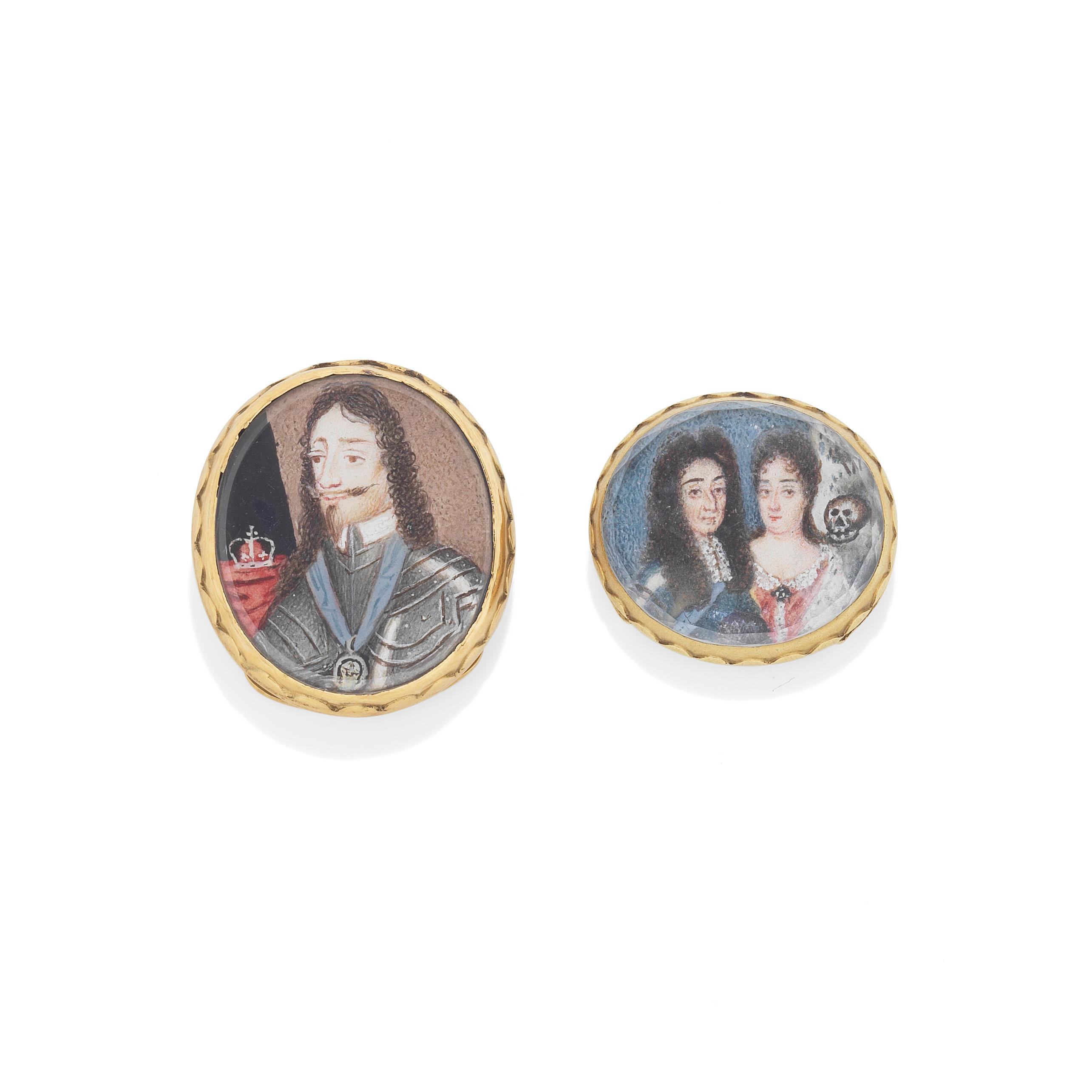 TWO 17TH CENTURY ROYALIST PORTRAIT MINIATURE JEWELS The first depicting