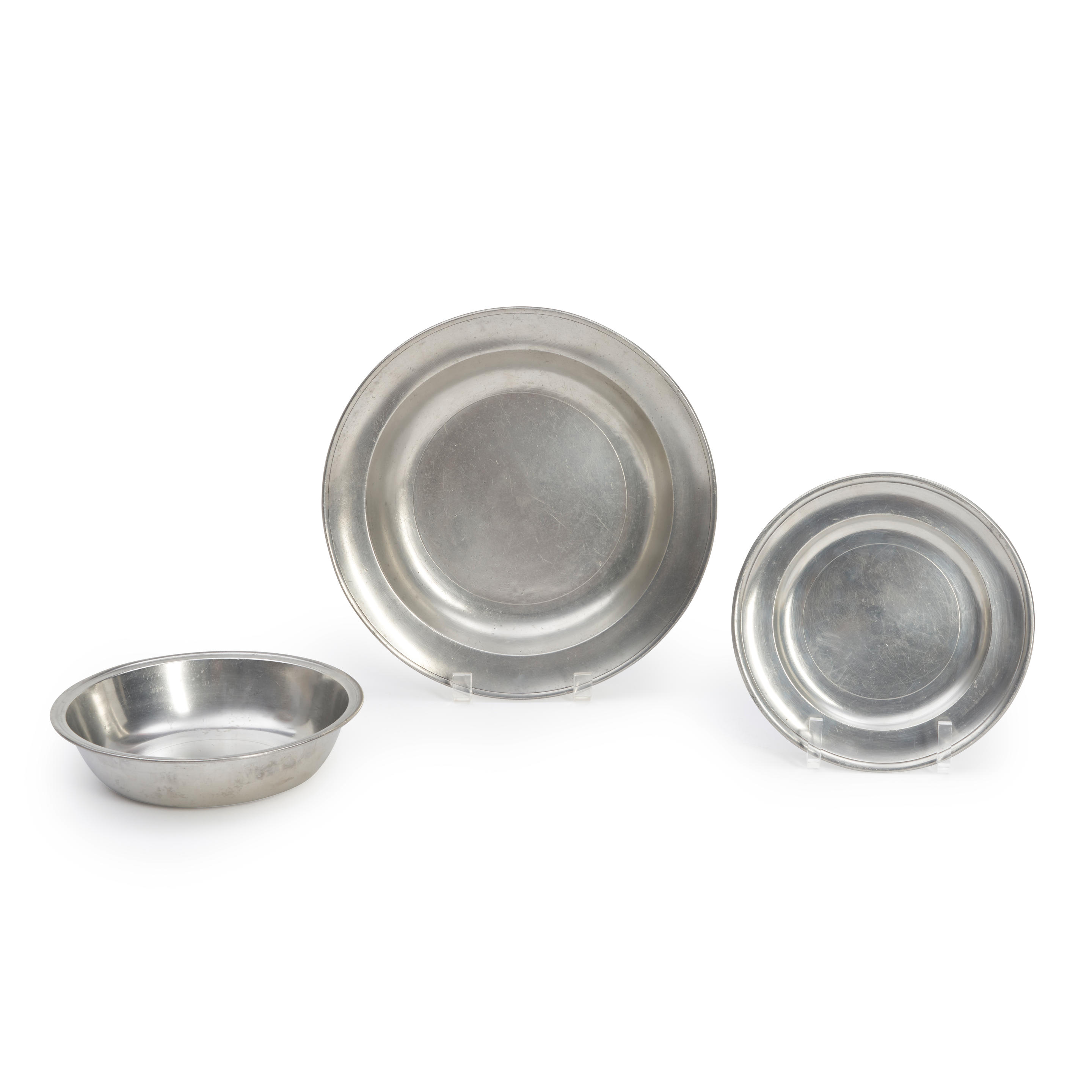 THREE PEWTER DISHES Parks Boyd 1771 1819 and Blakslee Barns
