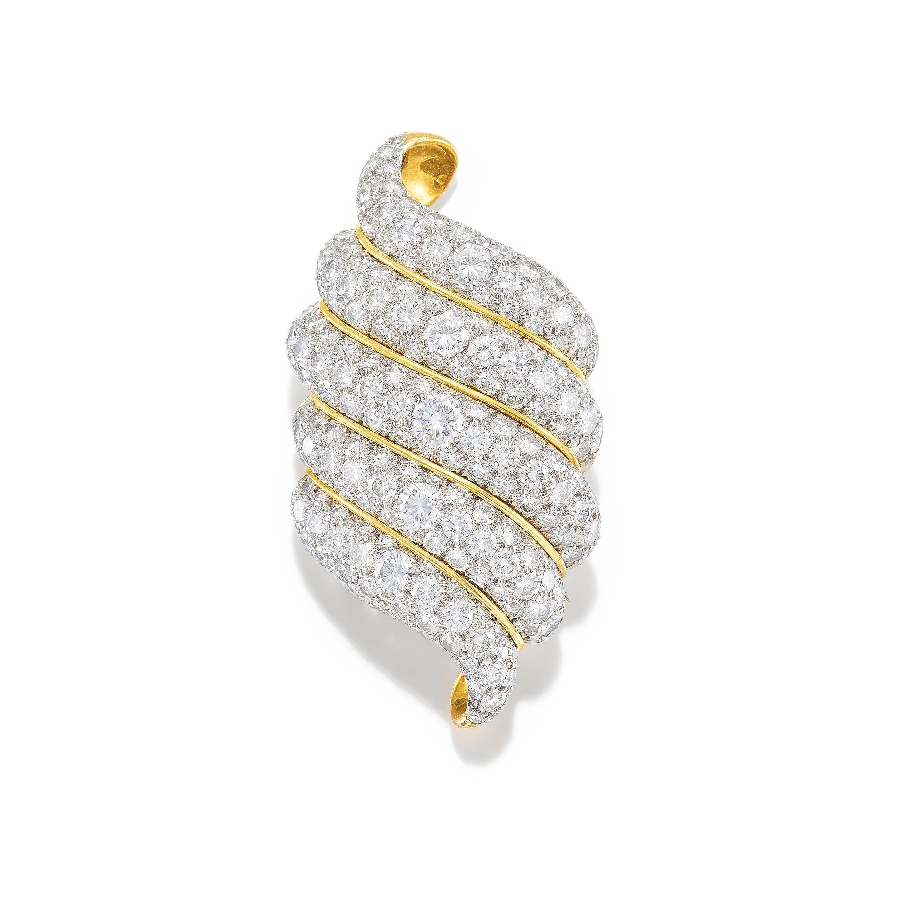 A DIAMOND BROOCH Of freeform design set with round brilliant