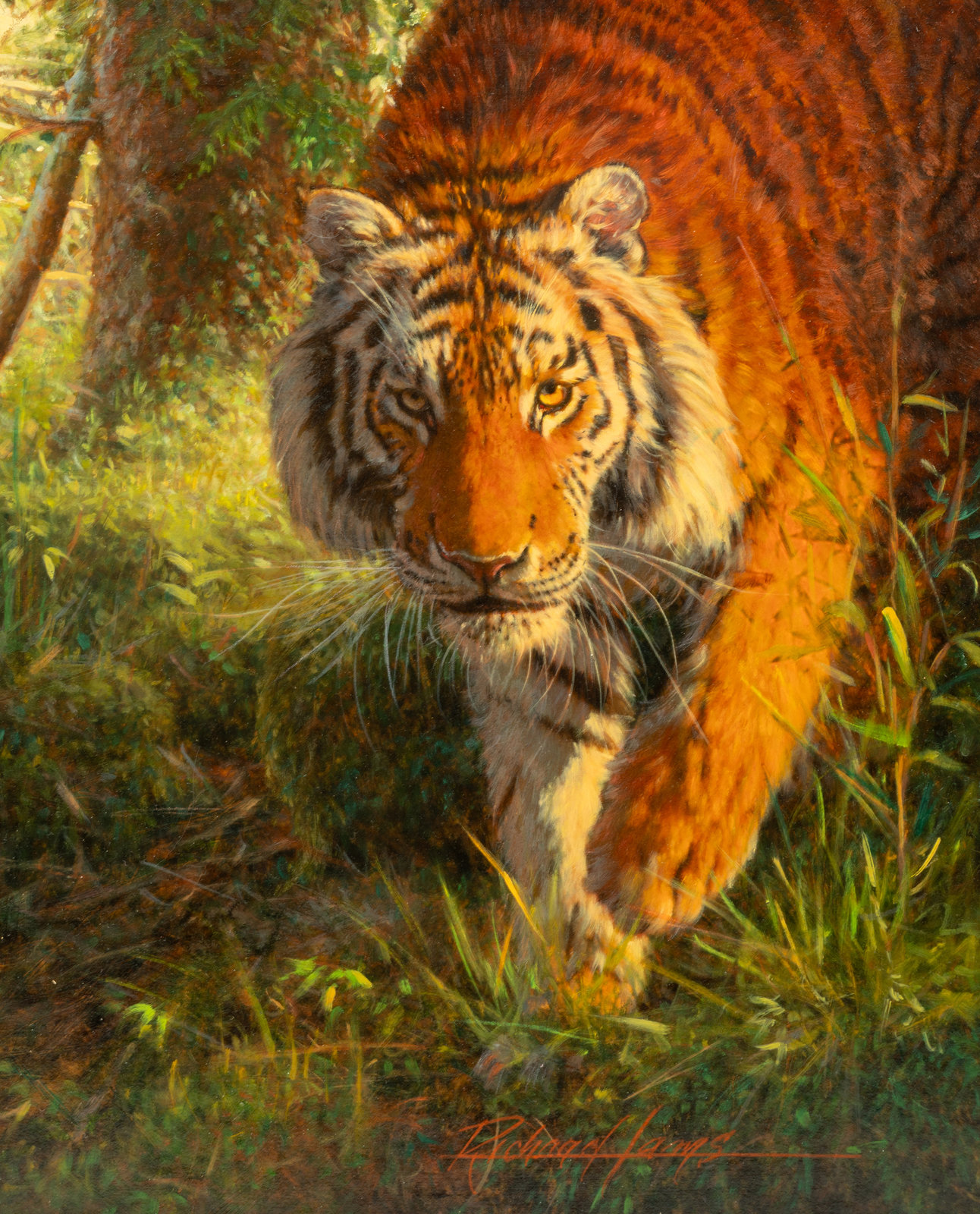 Richard Iams American b 1950 Tiger acrylic on masonite signed