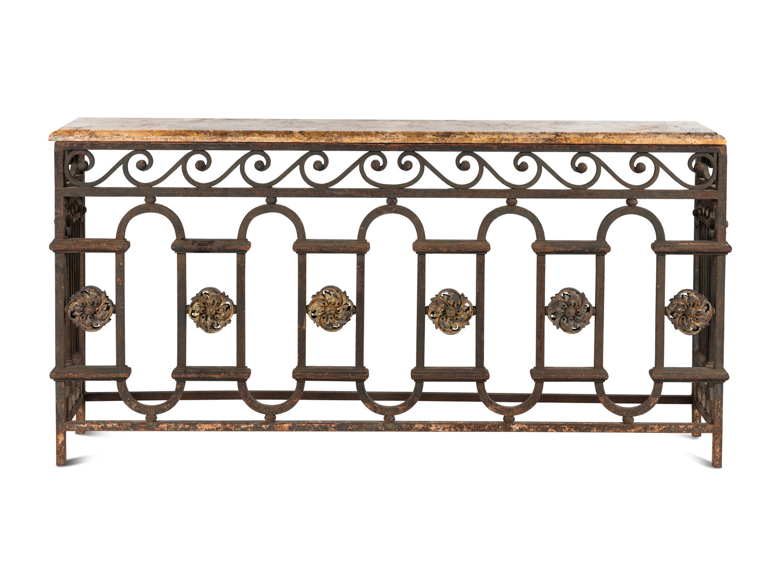 An Italian Wrought Iron Marble Top Console Table 20th Century