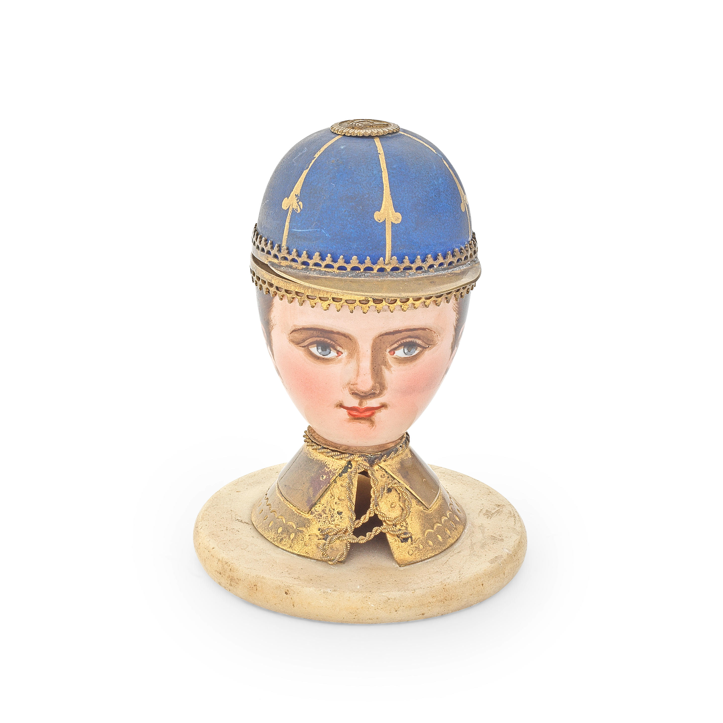 A RARE FRENCH JOCKEY HEAD BOX WITH PERFUME BOTTLE unmarked