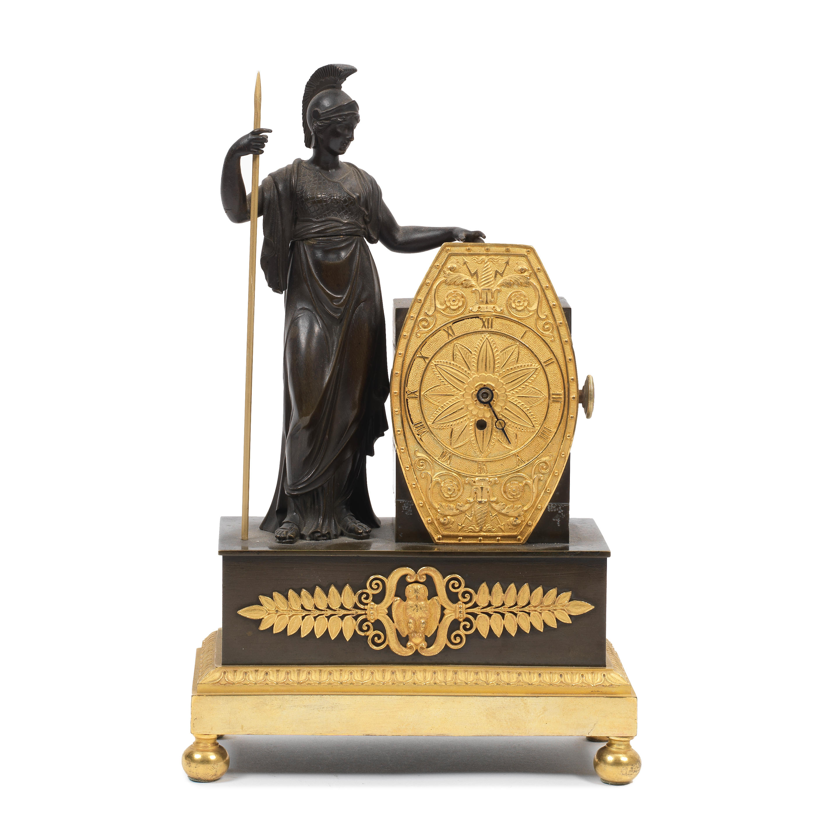 AN EARLY 19TH CENTURY FRENCH GILT AND PAINTED BRONZE FIGURAL