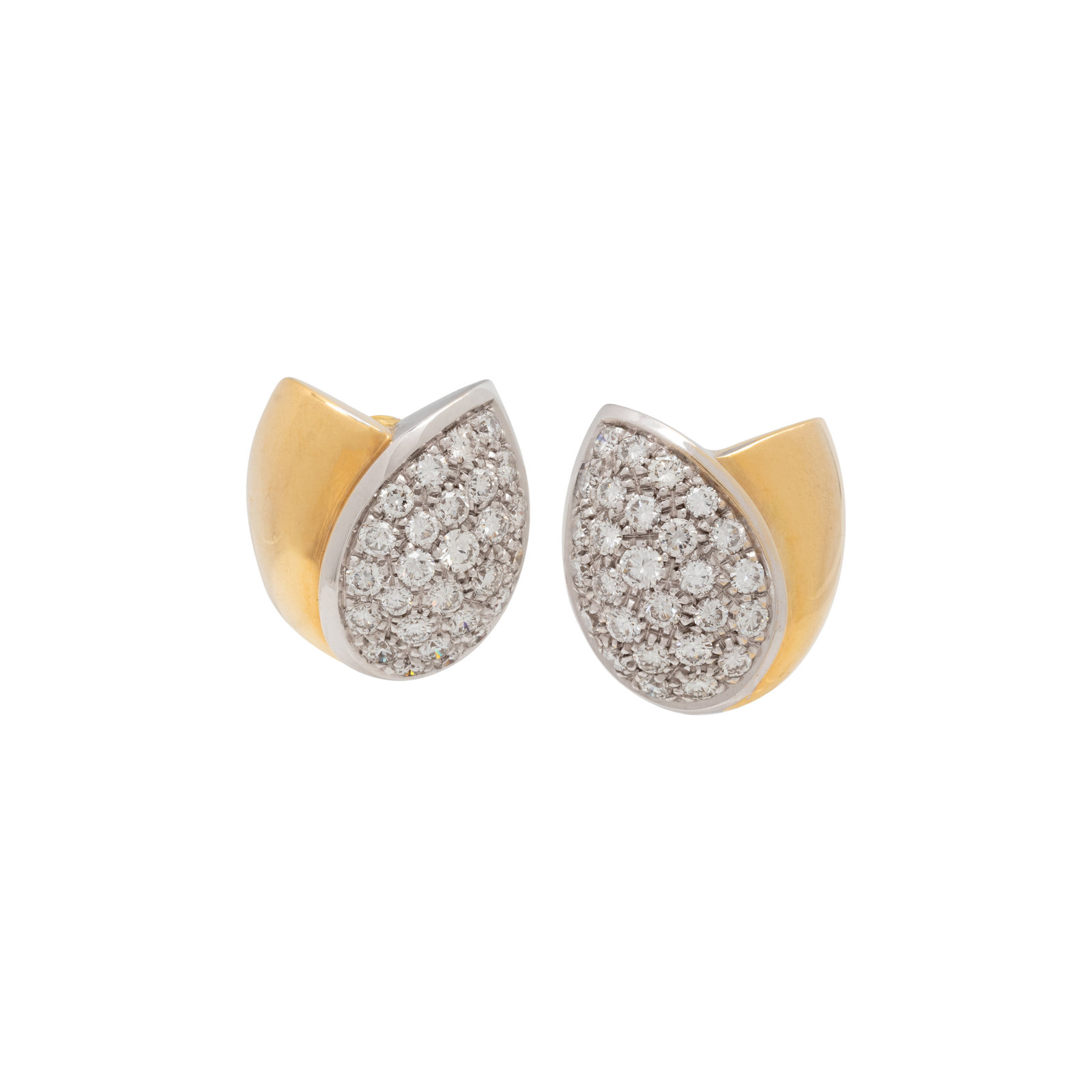 BICOLOR GOLD AND DIAMOND TULIP MOTIF EARCLIPS Containing 54 round