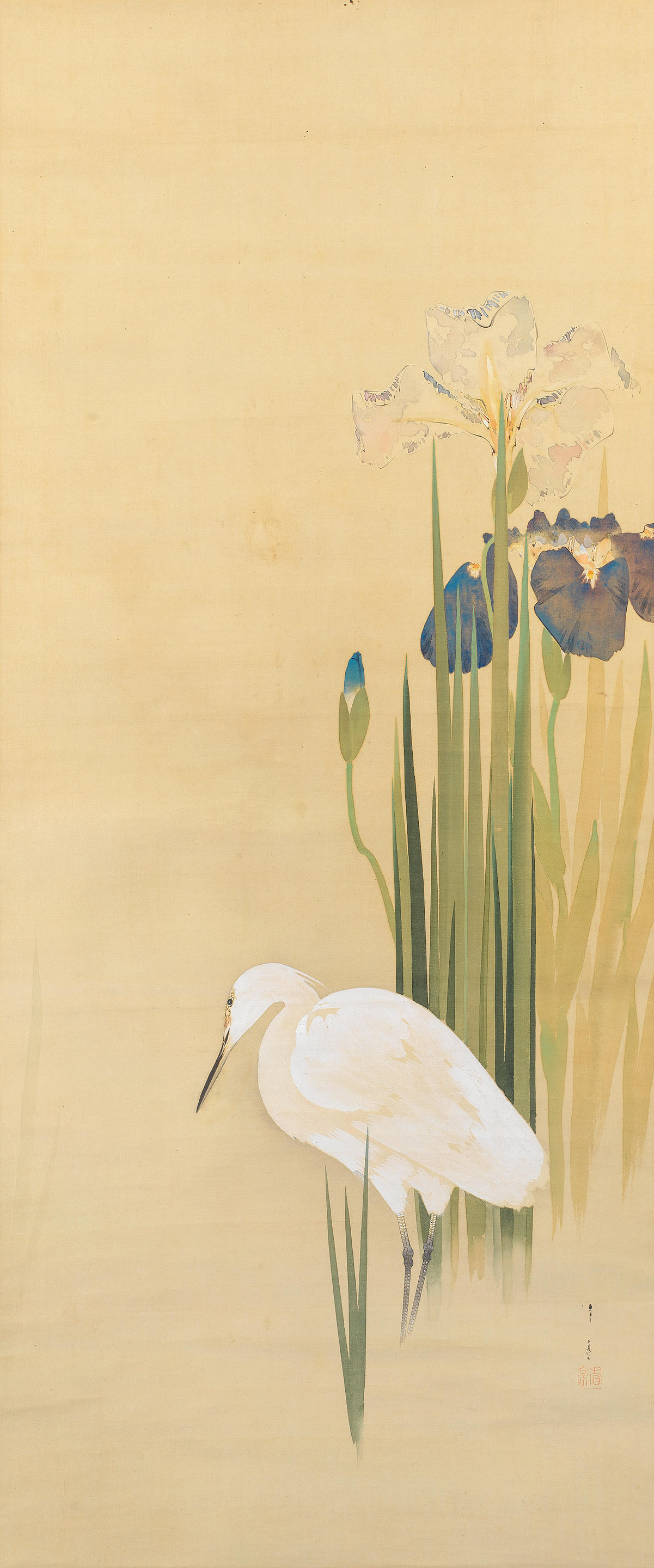 WATANABE SEITEI 1851 1918 White Egret and Irises Meiji era