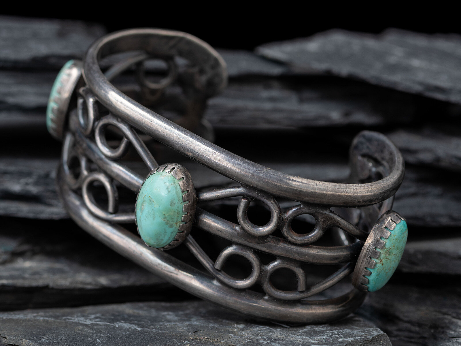 Navajo Silver and Turquoise Cuff Bracelet mid 20th century with