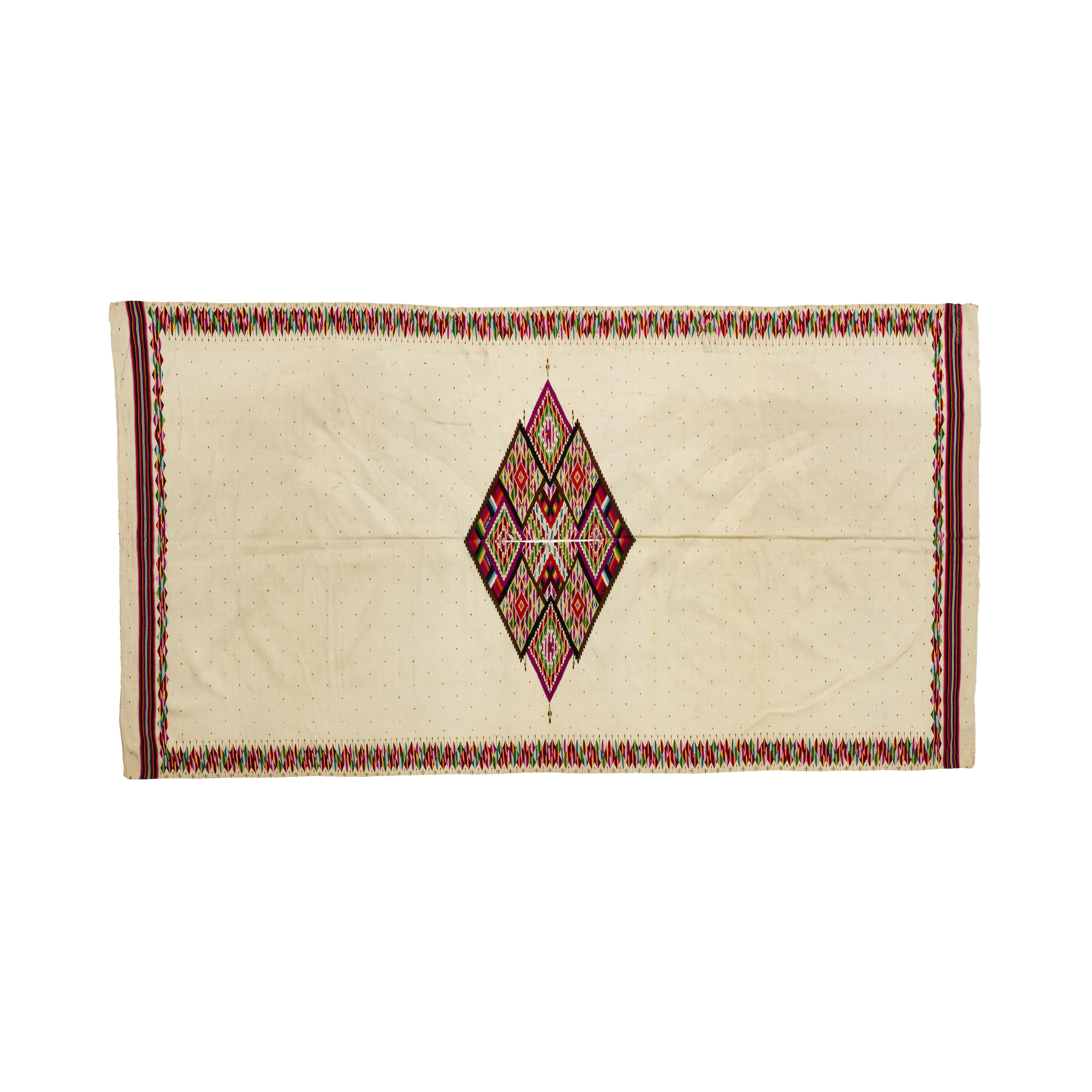 A SALTILLO PONCHO Finely woven designed with multicolored stacked diamond